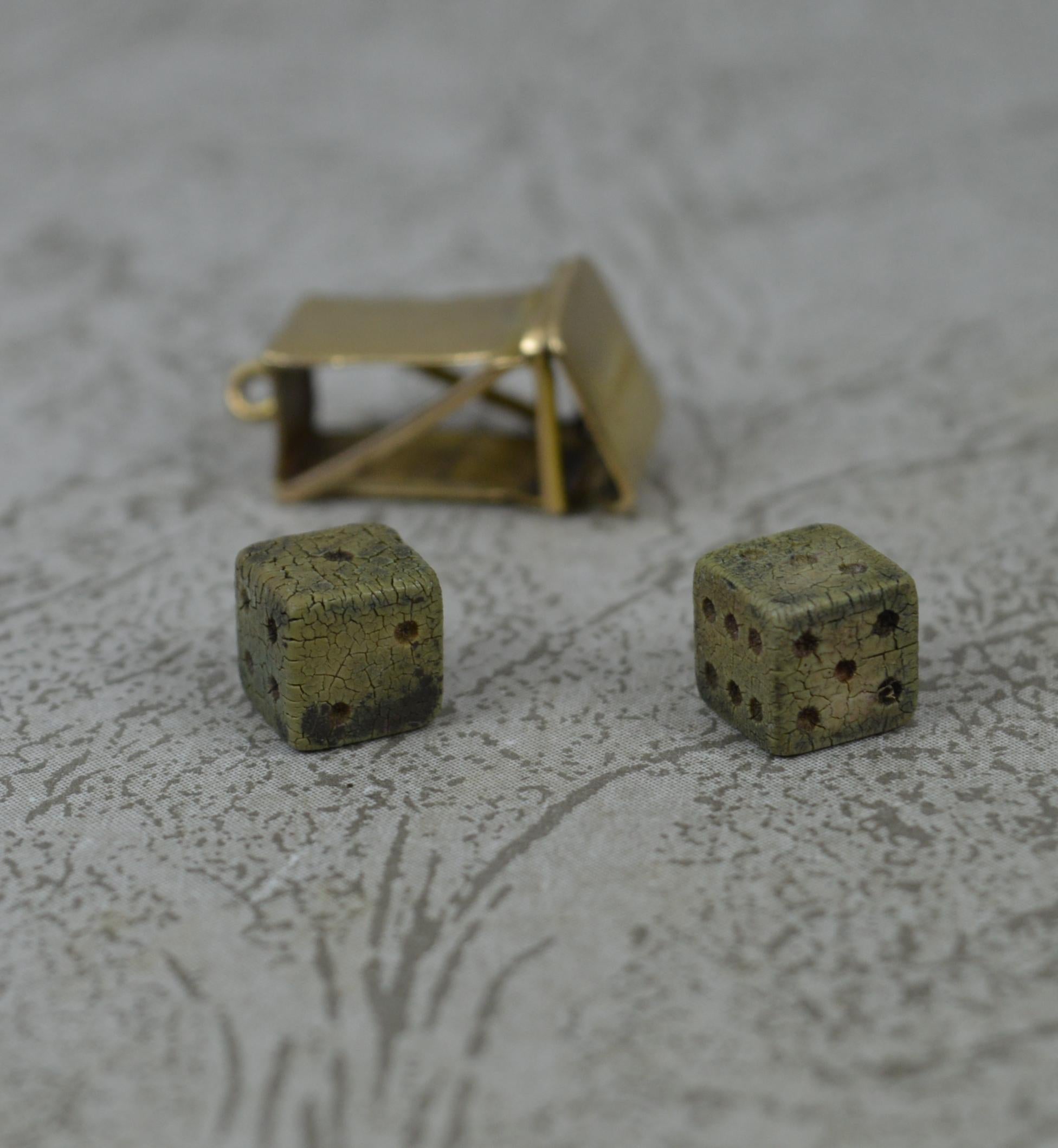Super Rare Miniature Dice Holder and 9ct Gold Box Pendant Charm In Good Condition For Sale In St Helens, GB