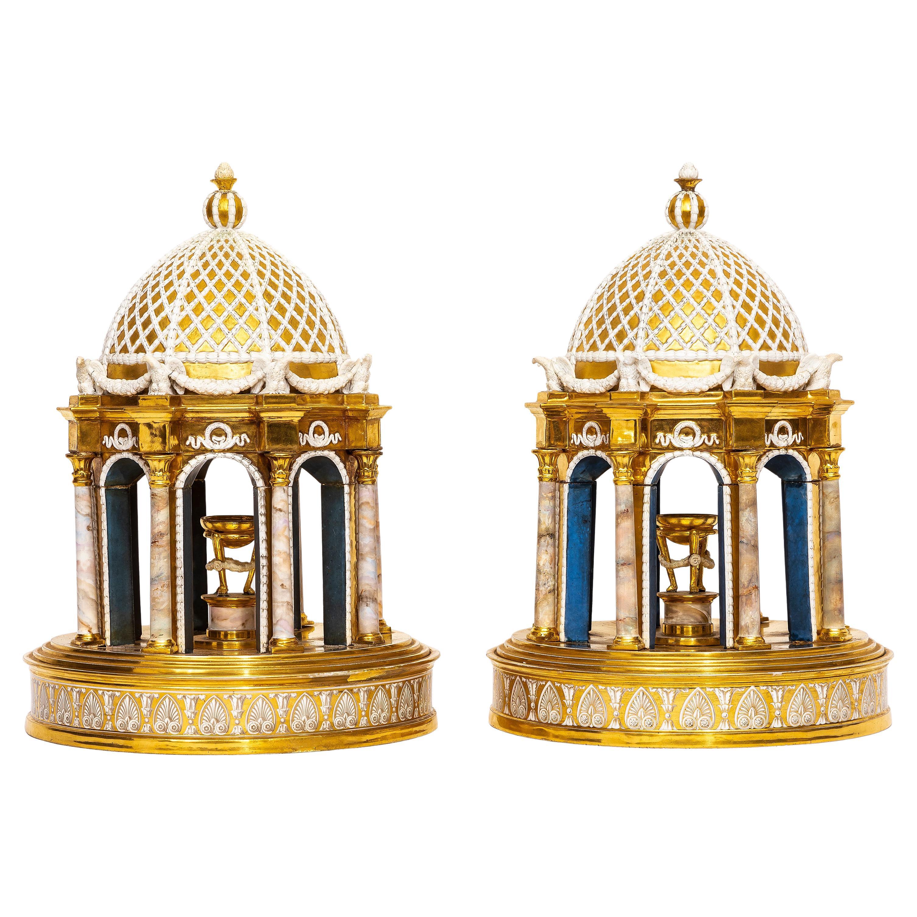 Super Rare Pair Of Paris (Darte Freres) Porcelain Gold-Ground Models Of Temples