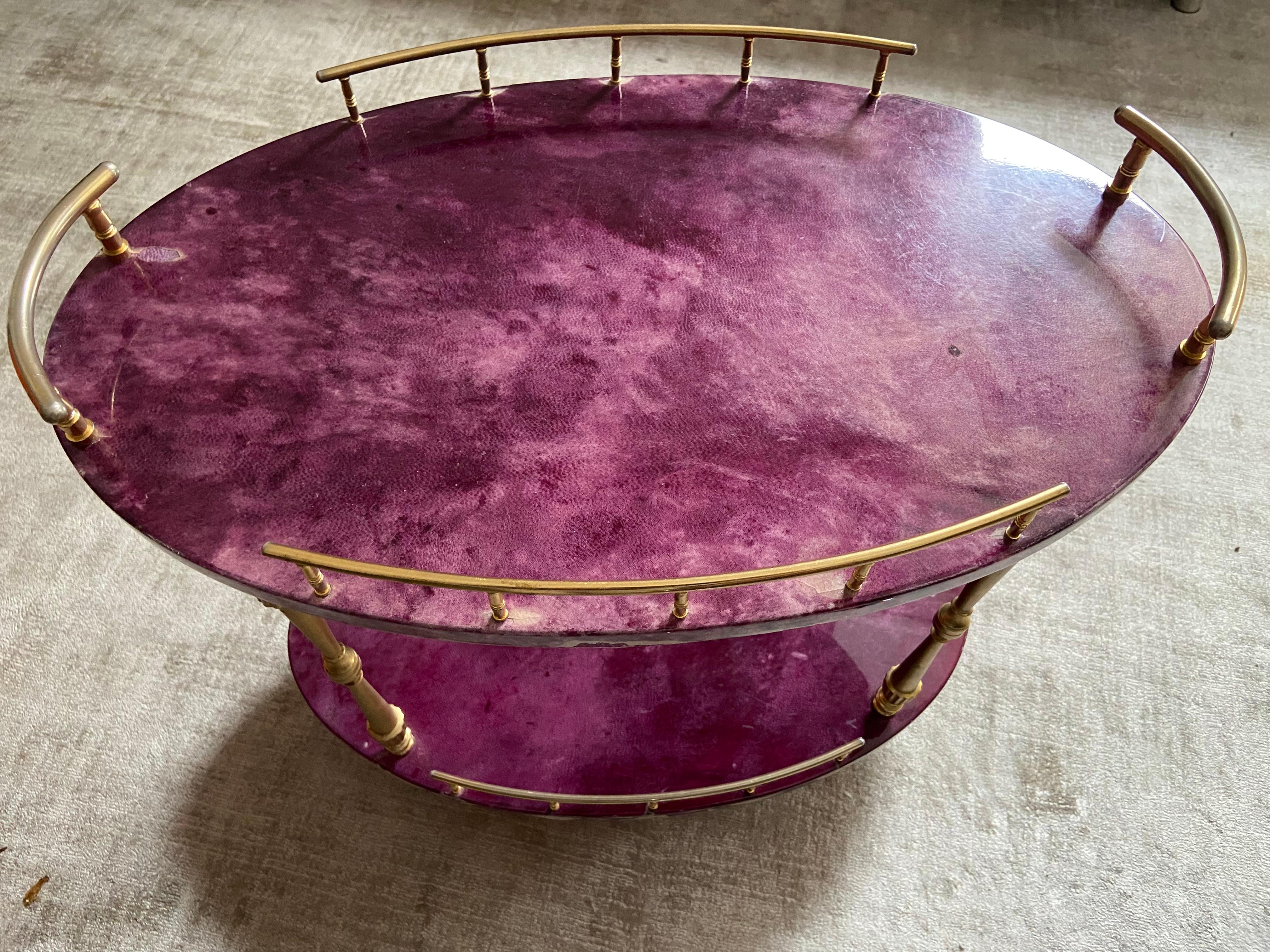 Hollywood Regency Super Rare Petit Aldo Tura Bar Cart in Purple, Italy 1960s For Sale