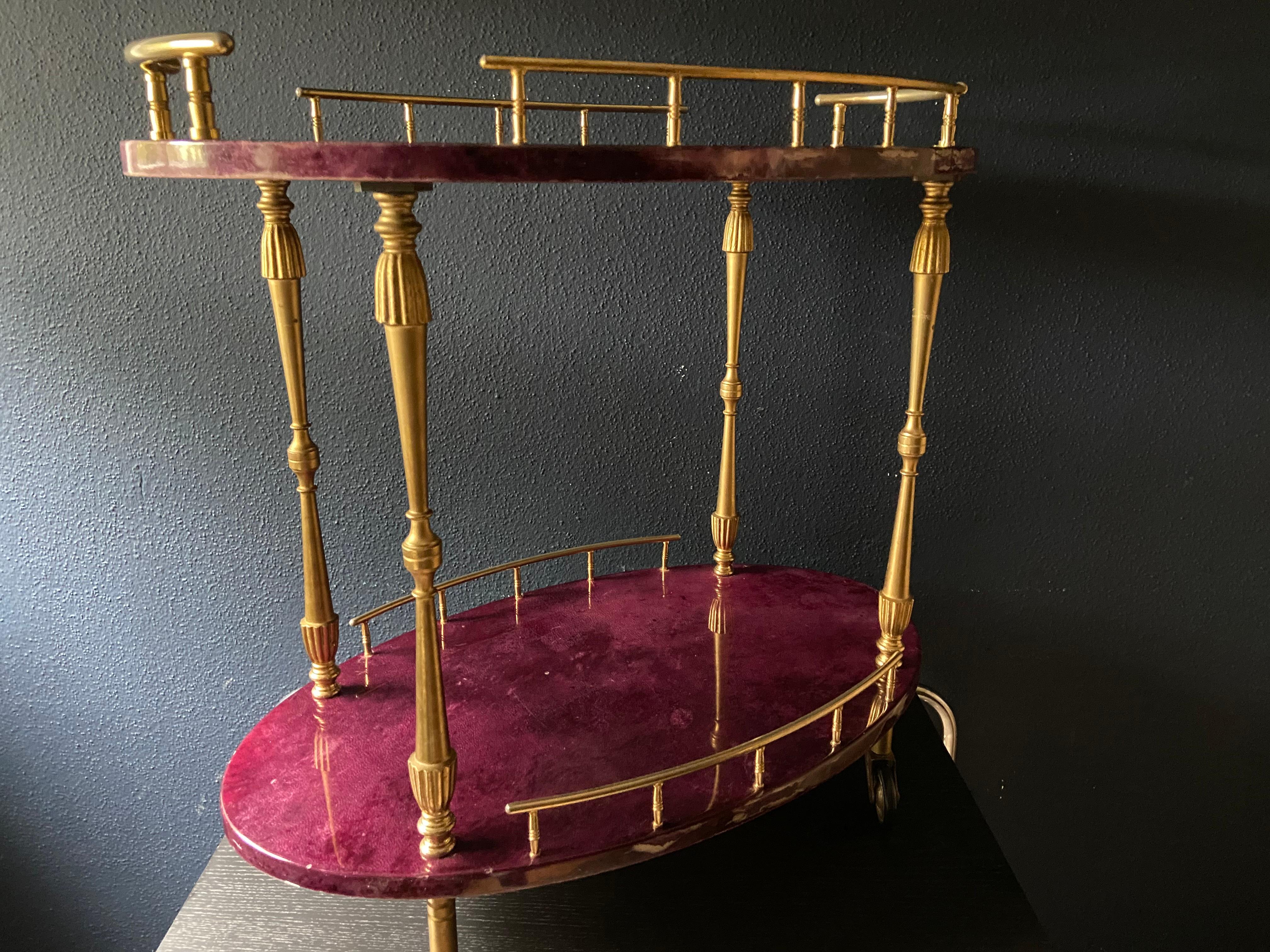 Mid-20th Century Super Rare Petit Aldo Tura Bar Cart in Purple, Italy 1960s For Sale