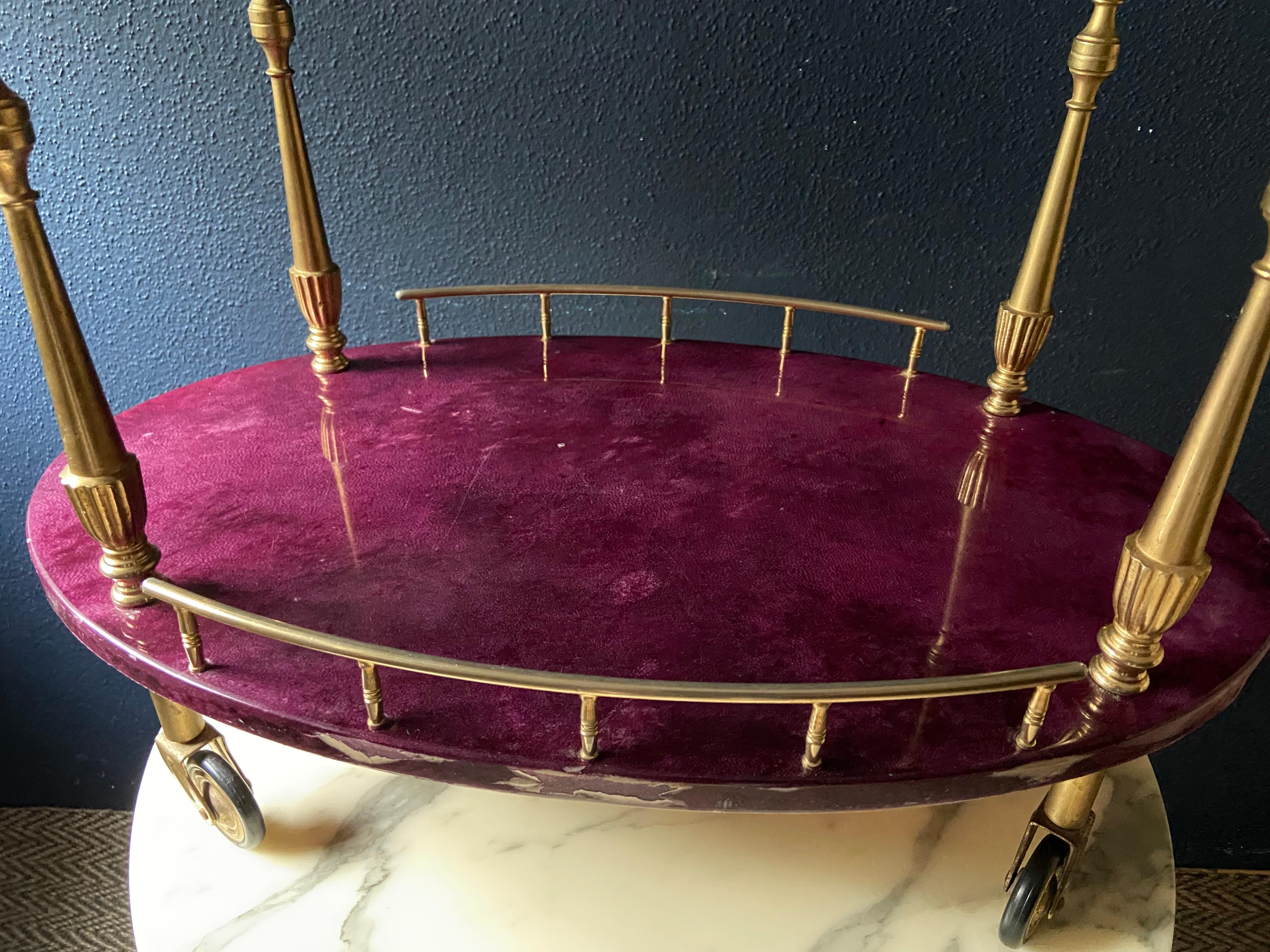 Brass Super Rare Petit Aldo Tura Bar Cart in Purple, Italy 1960s For Sale