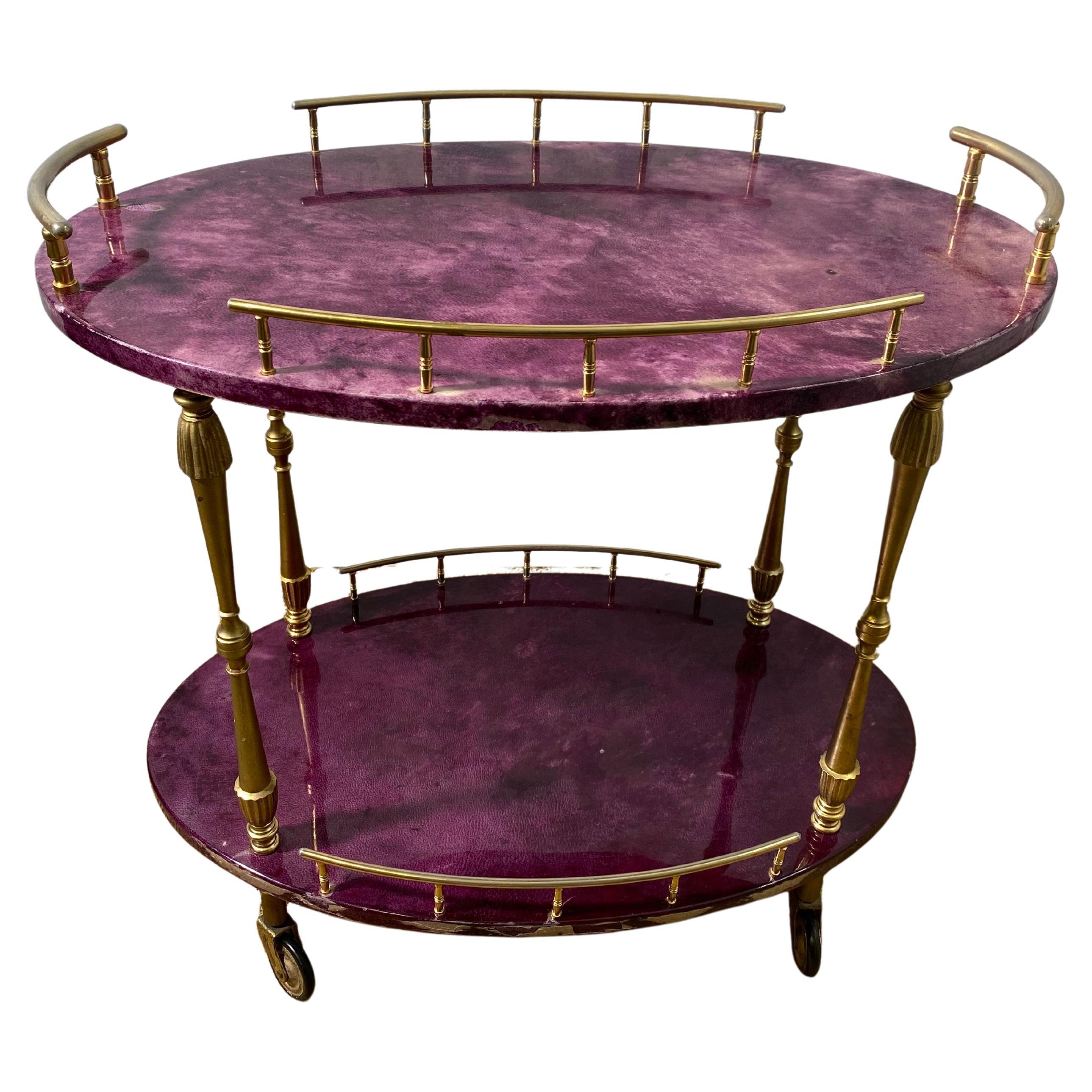 Super Rare Petit Aldo Tura Bar Cart in Purple, Italy 1960s For Sale