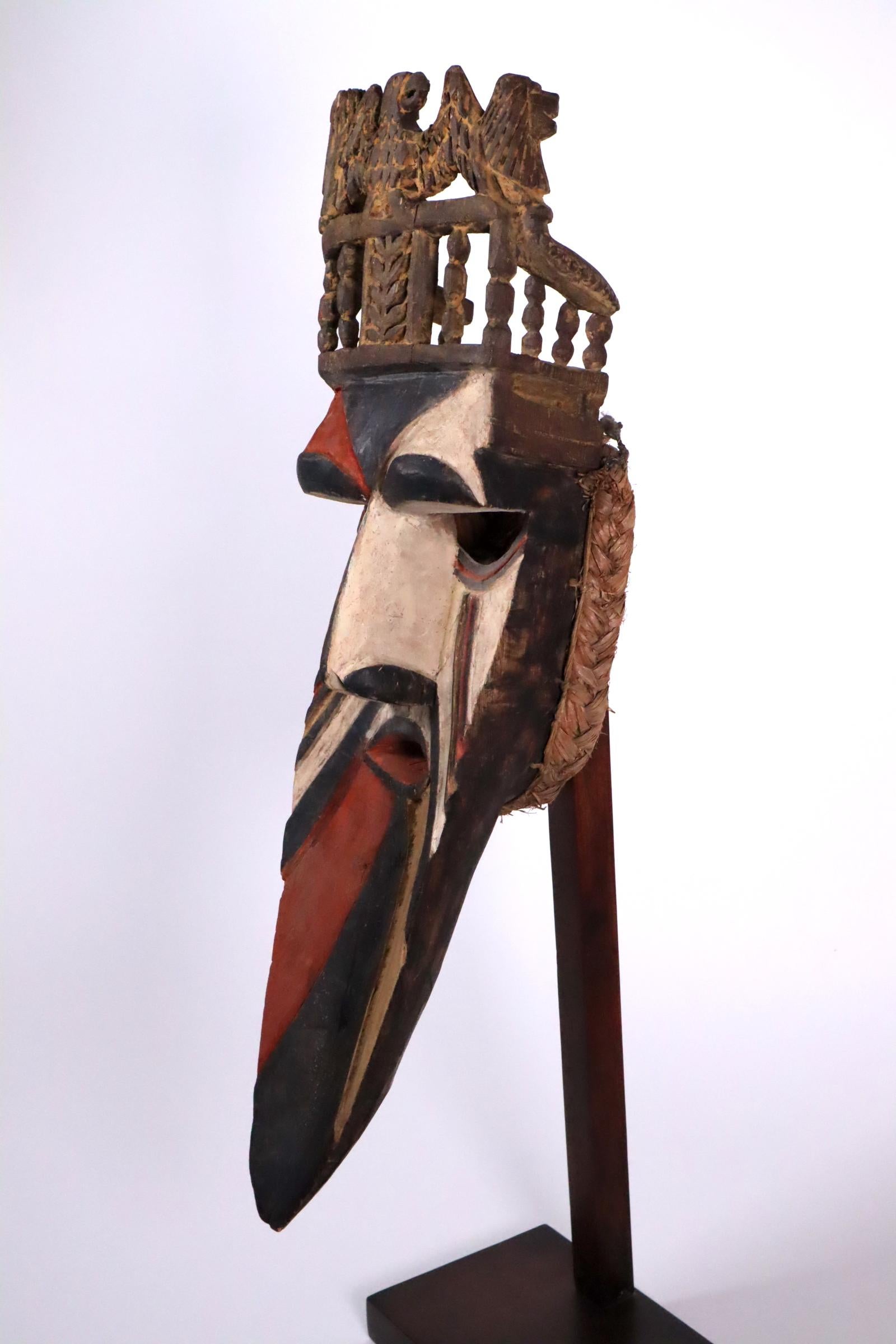Hand-Carved Super Rare Type Igbo Afikpo Theater Mask with Throne Nigeria African Tribal Art For Sale