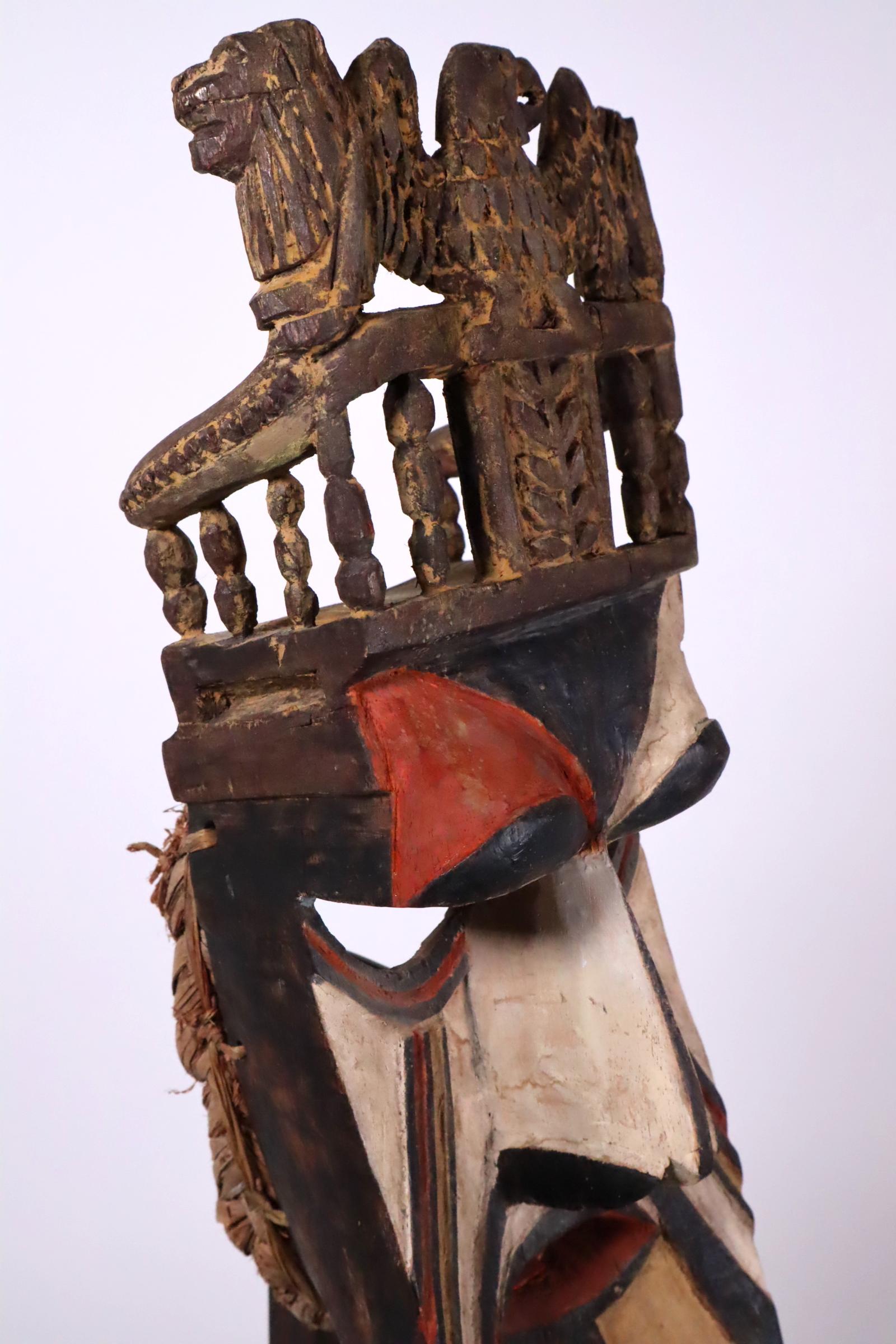 Paint Super Rare Type Igbo Afikpo Theater Mask with Throne Nigeria African Tribal Art For Sale