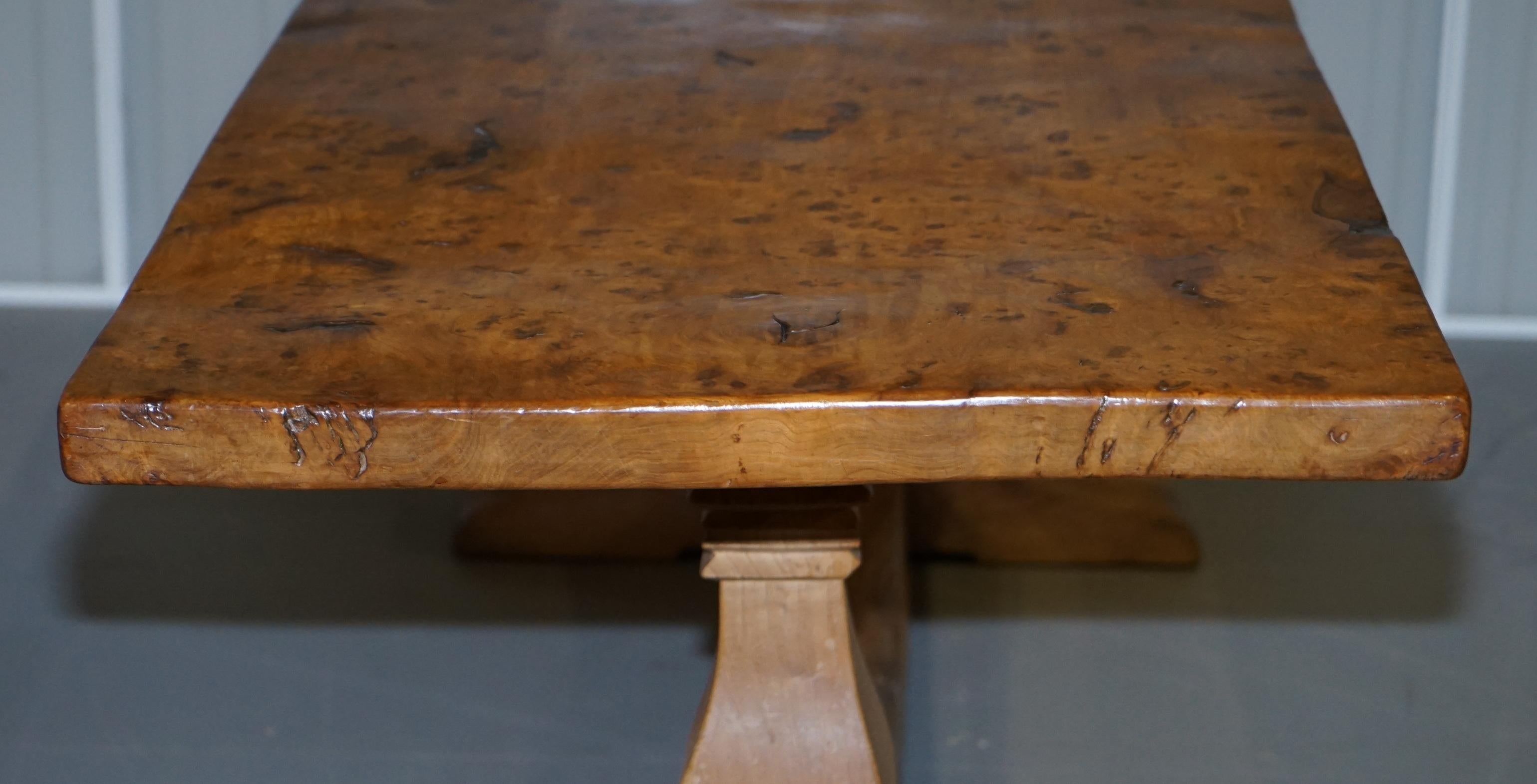 Super Rare Victorian One Plank Top Epic Burr Burl Elm Refectory Dining Table 14