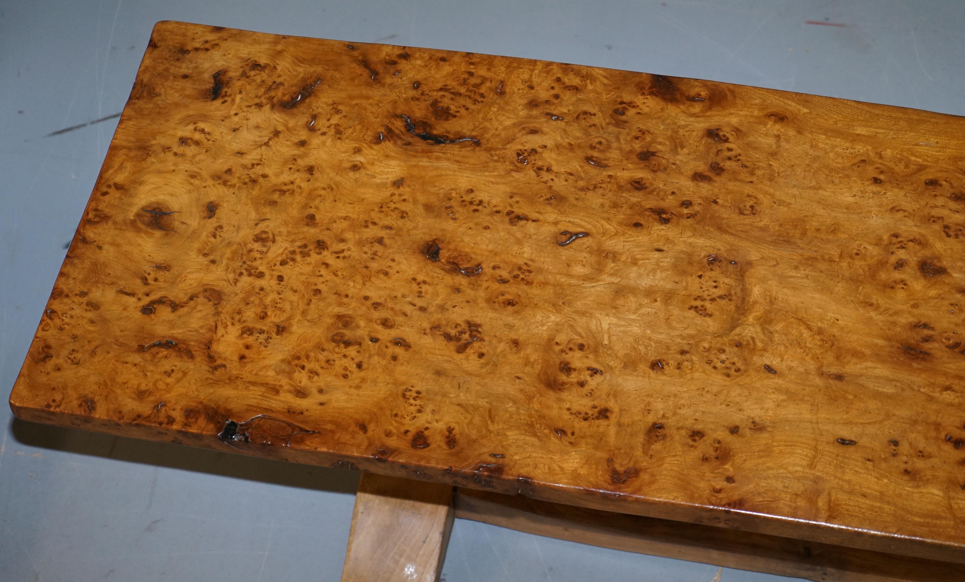 Hand-Crafted Super Rare Victorian One Plank Top Epic Burr Burl Elm Refectory Dining Table