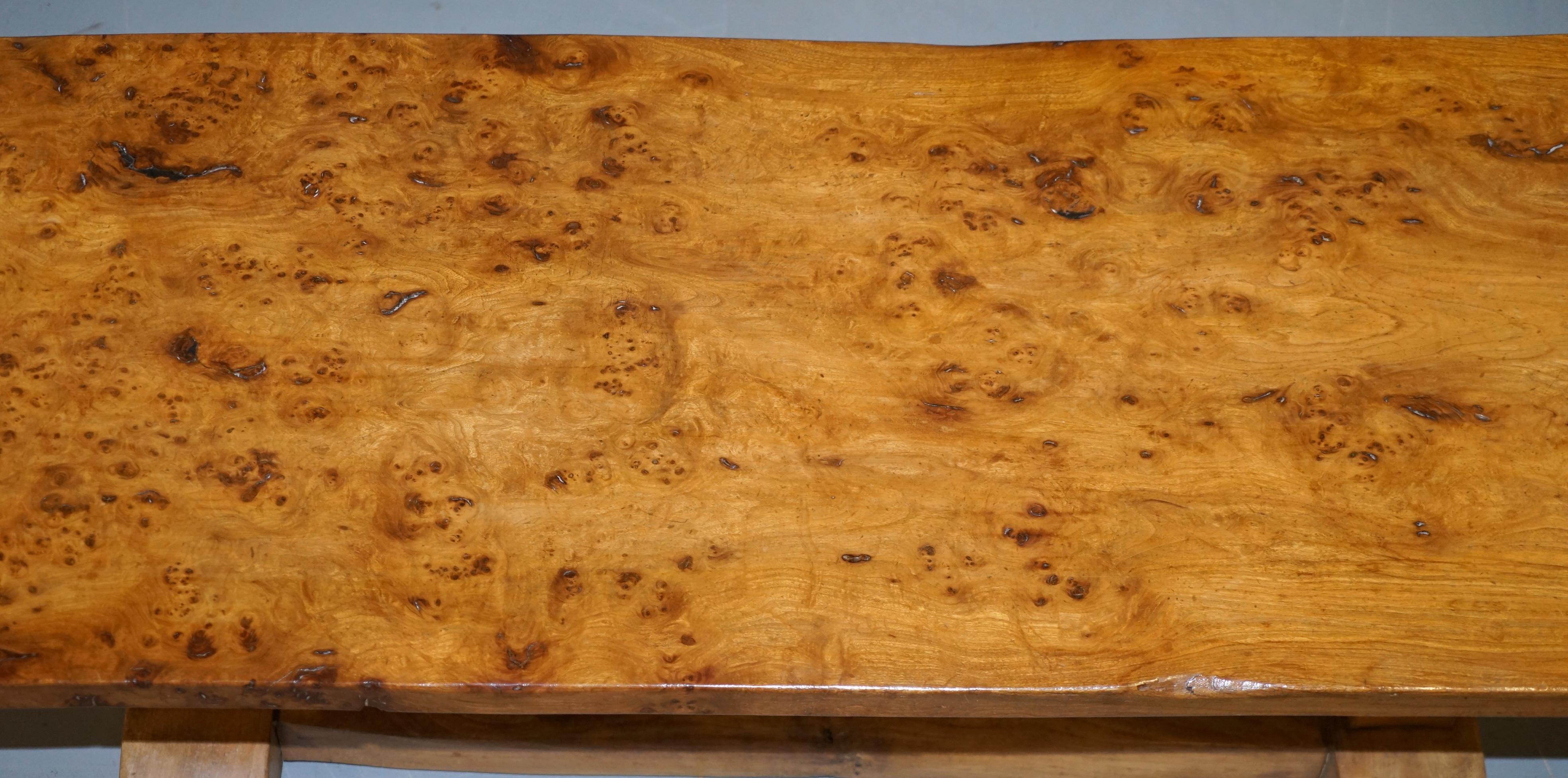 19th Century Super Rare Victorian One Plank Top Epic Burr Burl Elm Refectory Dining Table