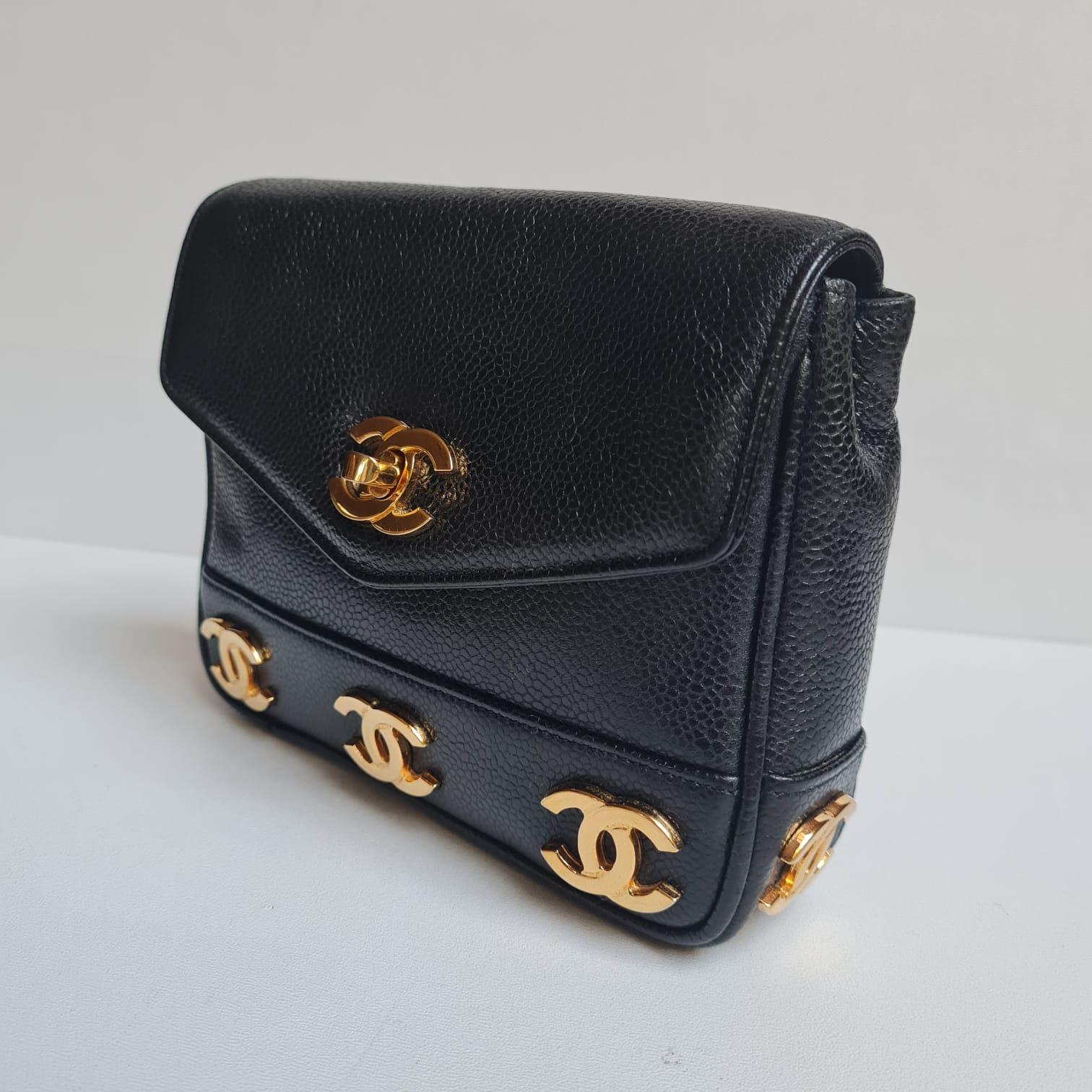 Super Rare Vintage 1990s Chanel Black Caviar Mini CC Belt Bag For Sale 6