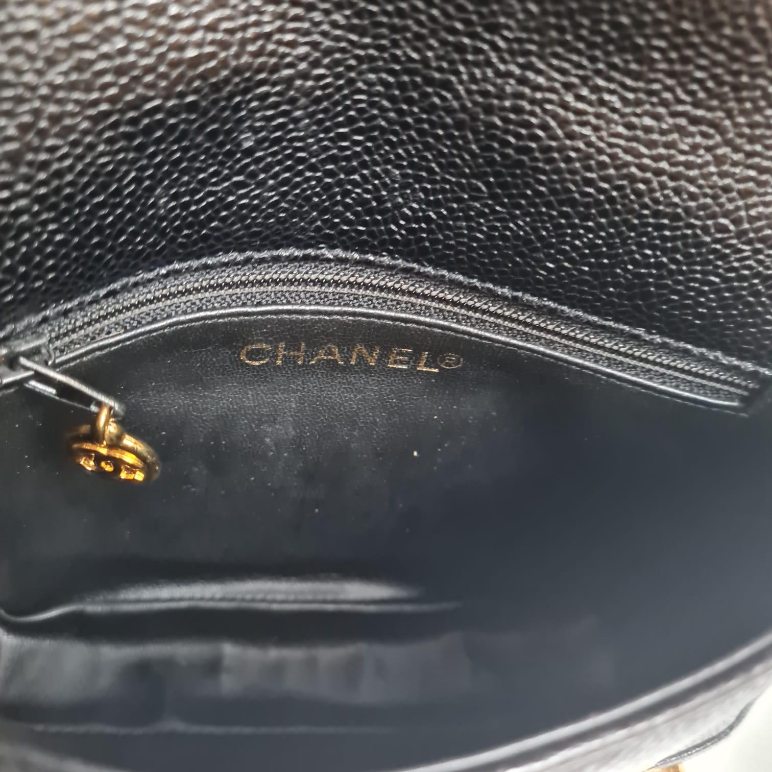 Super Rare Vintage 1990s Chanel Black Caviar Mini CC Belt Bag For Sale 1