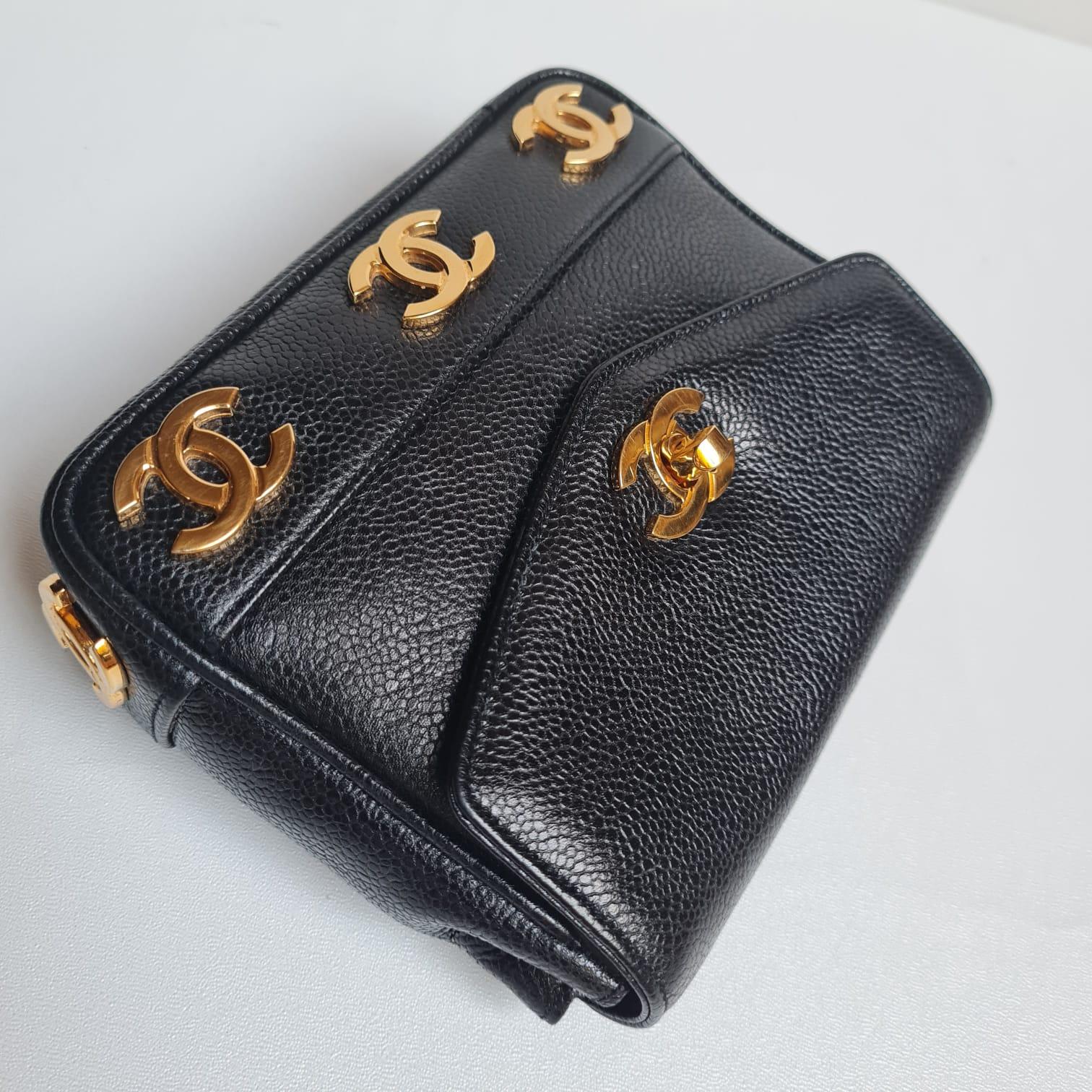 Super Rare Vintage 1990s Chanel Black Caviar Mini CC Belt Bag For Sale 5