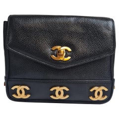 Super Raro Vintage Años 90 Chanel Caviar Negro Mini CC Riñonera