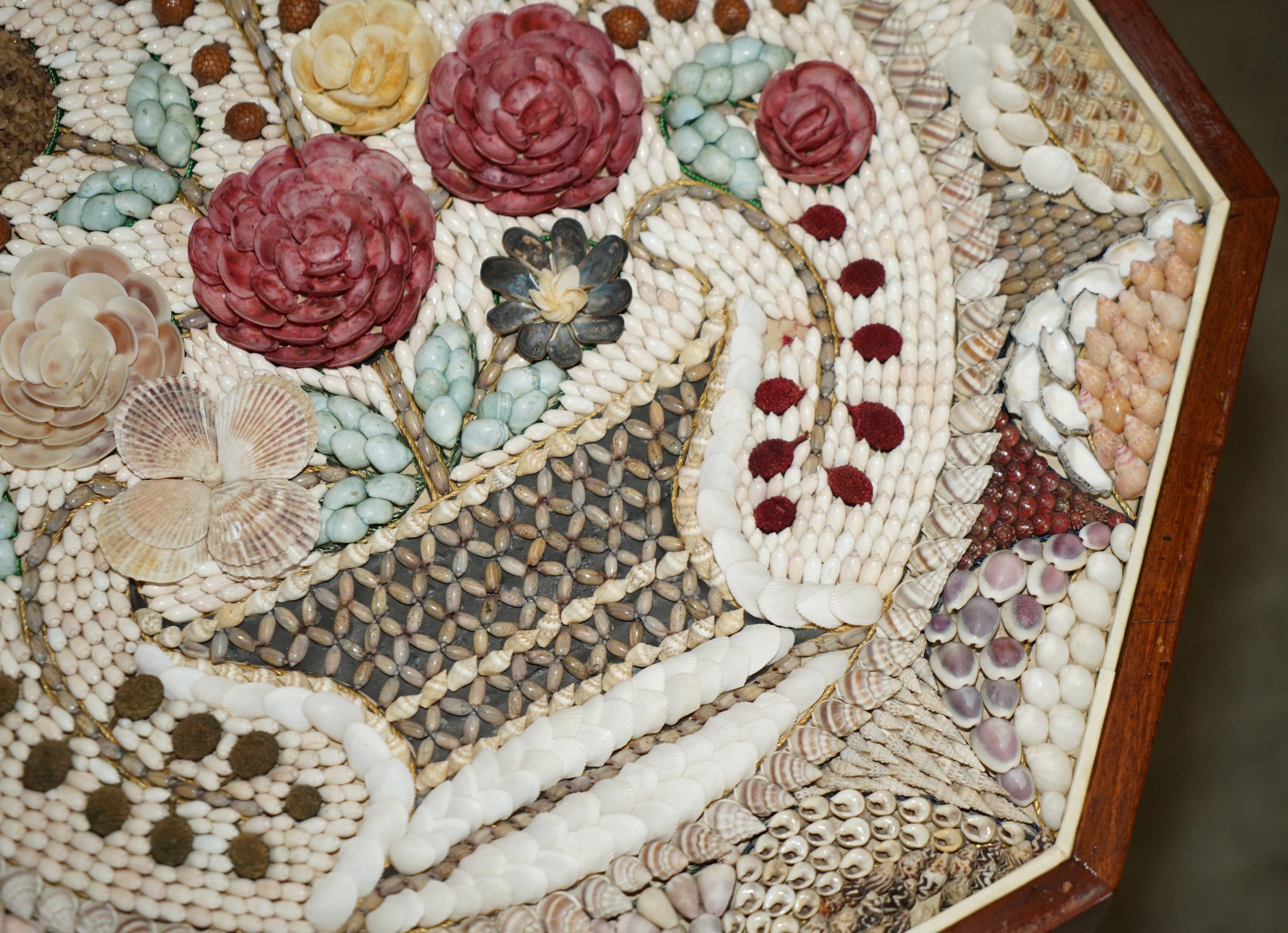 SUPER RARE ViNTAGE HIGHLY COLLECTable SAILOR'S VALENTINE SHELL DISPLAY TABLE im Angebot 6