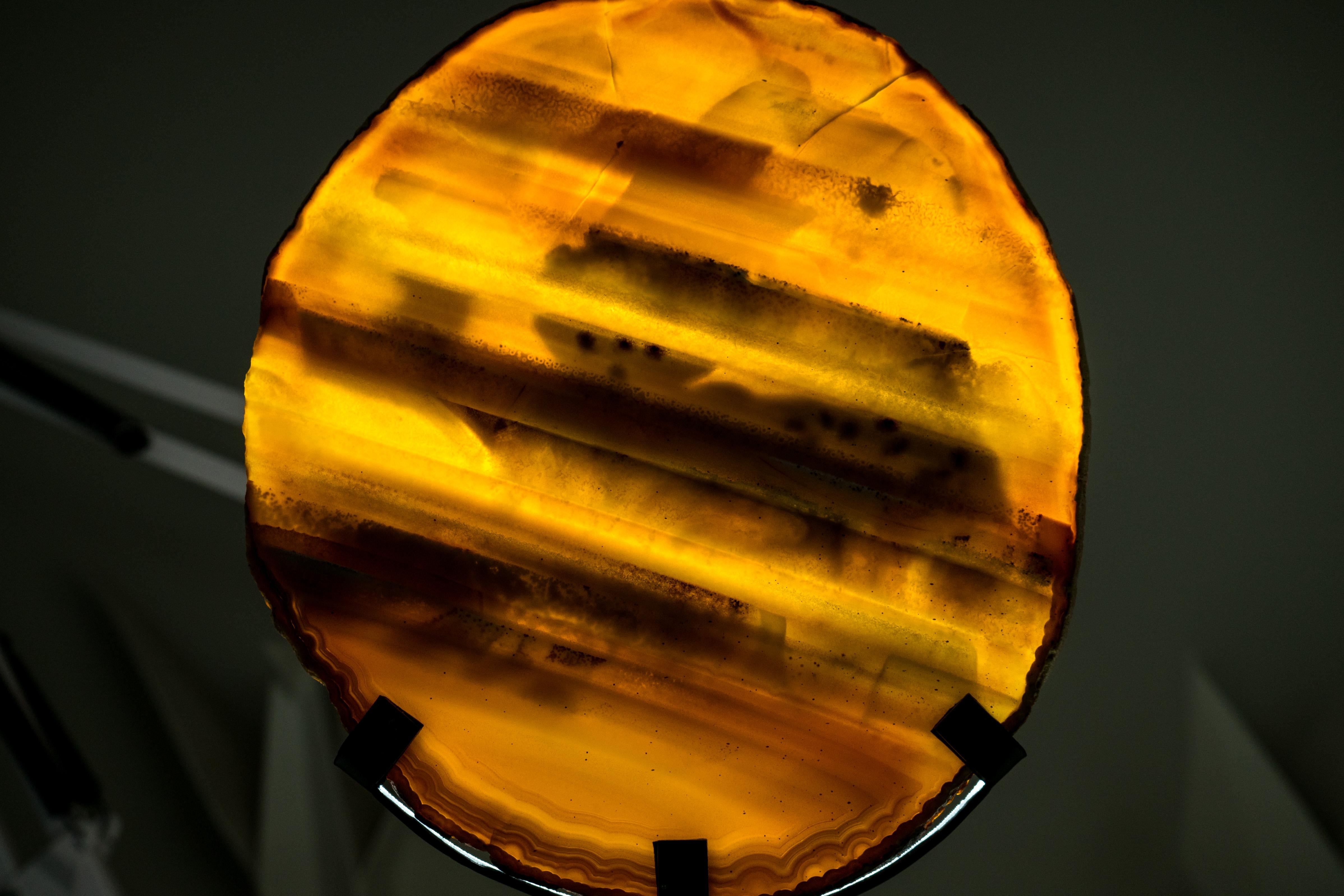 Super Rare Water-Line Agate Slice with Natural Yellow, Blue and White Colors  For Sale 11