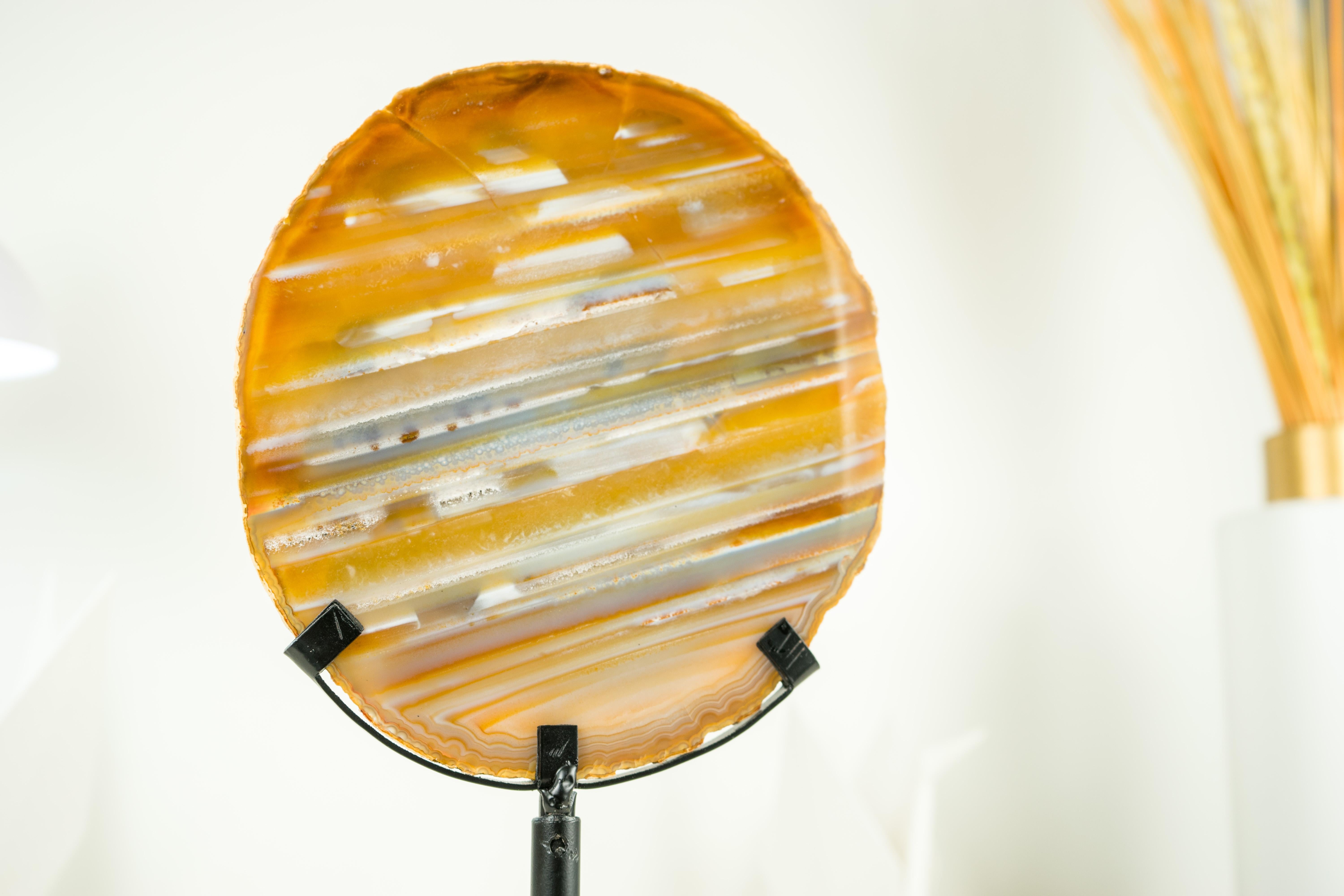 Brazilian Super Rare Water-Line Agate Slice with Natural Yellow, Blue and White Colors  For Sale