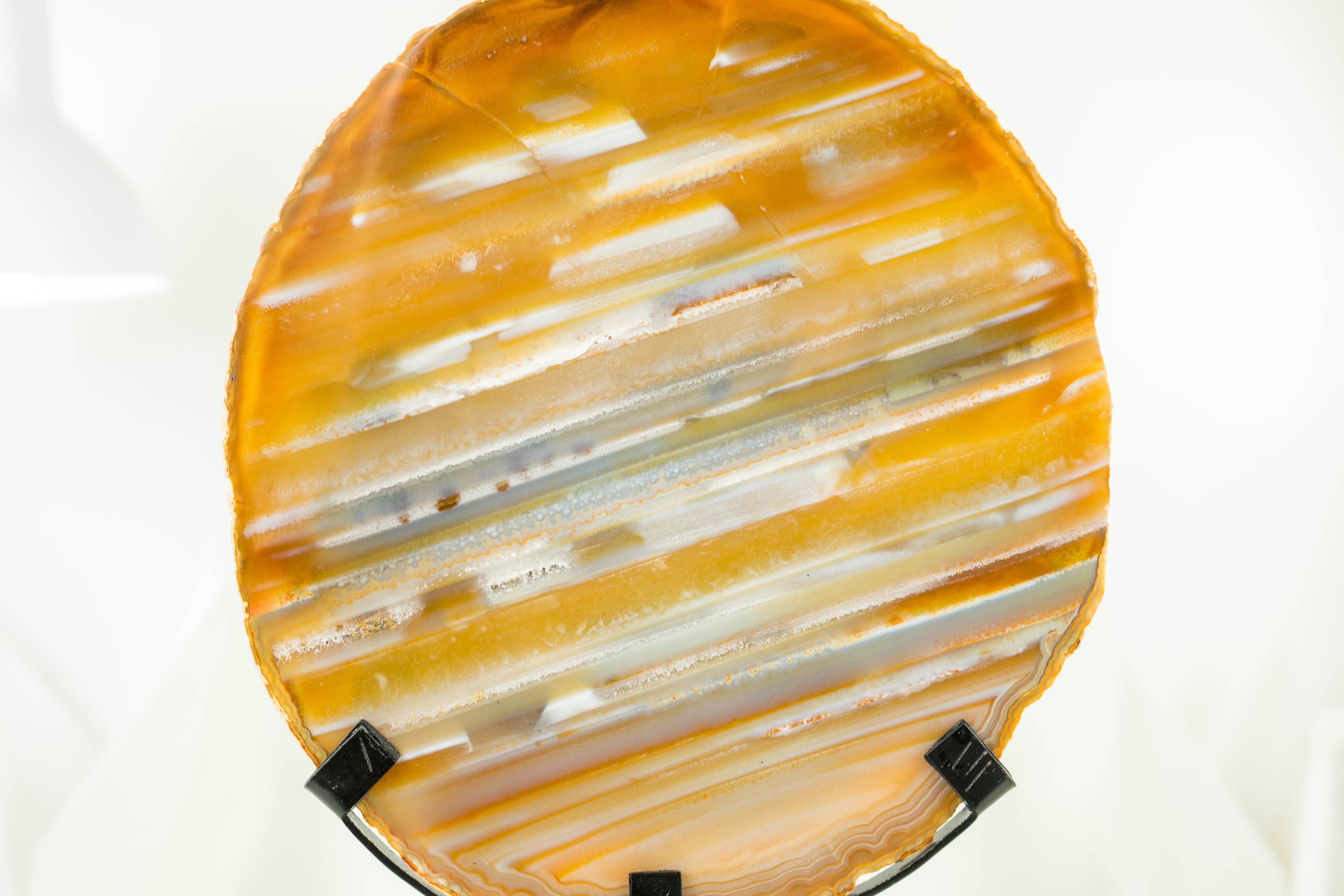 Contemporary Super Rare Water-Line Agate Slice with Natural Yellow, Blue and White Colors  For Sale