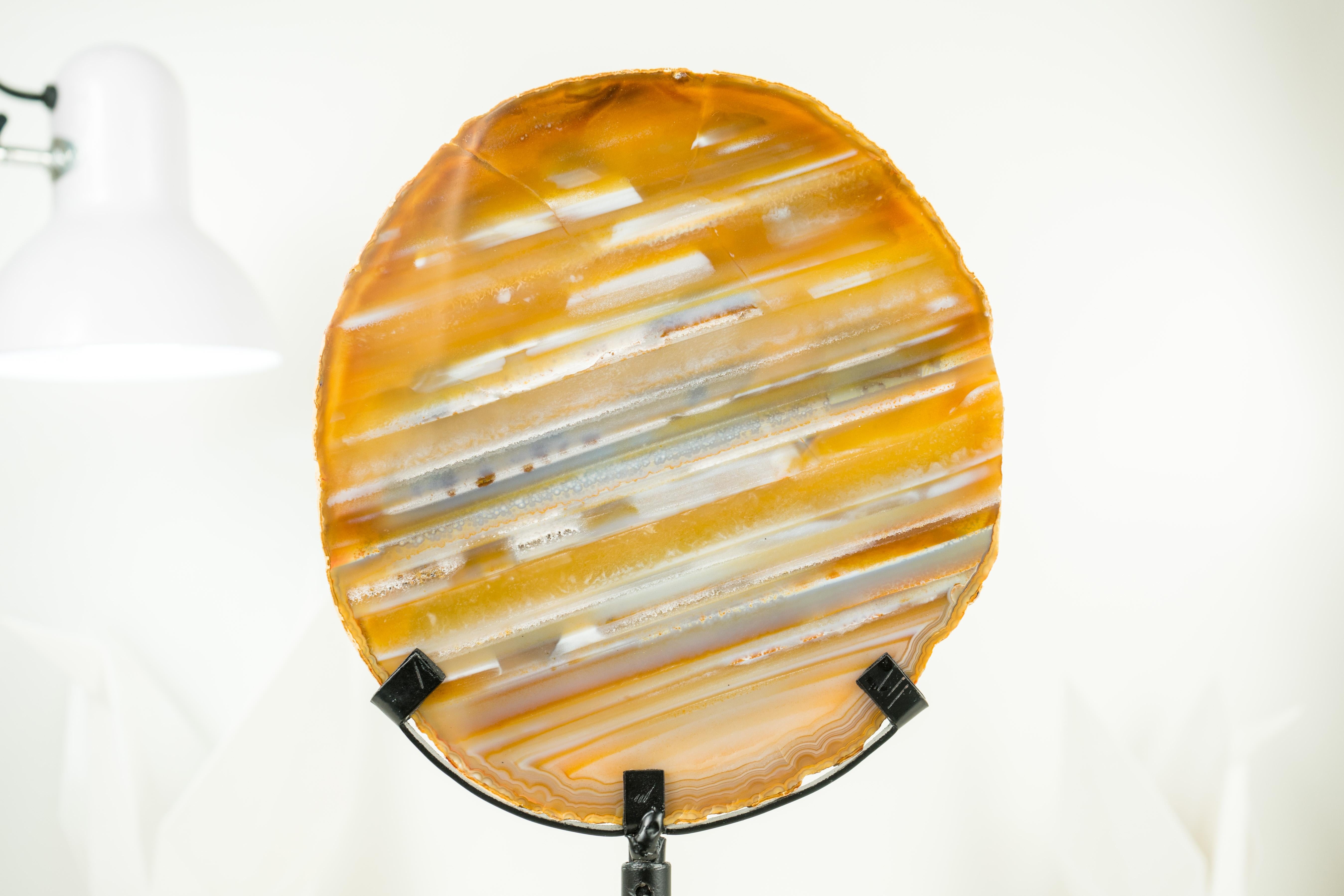 Super Rare Water-Line Agate Slice with Natural Yellow, Blue and White Colors  For Sale 1