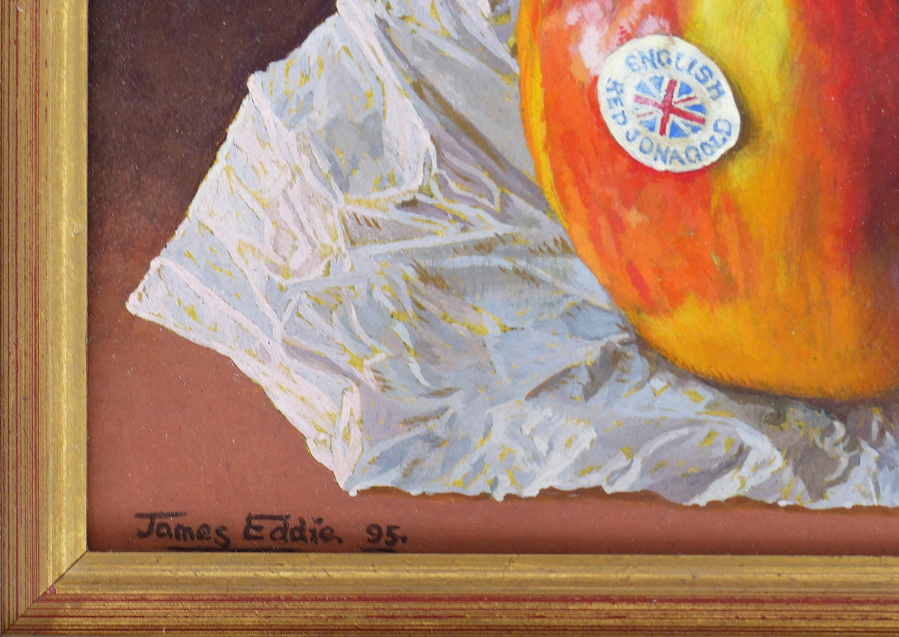 English Super-Realism Still-Life Apple Painting by James Eddie, 1995 For Sale