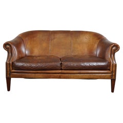 Super rugged Retro sheep leather 2-seater sofa in club style