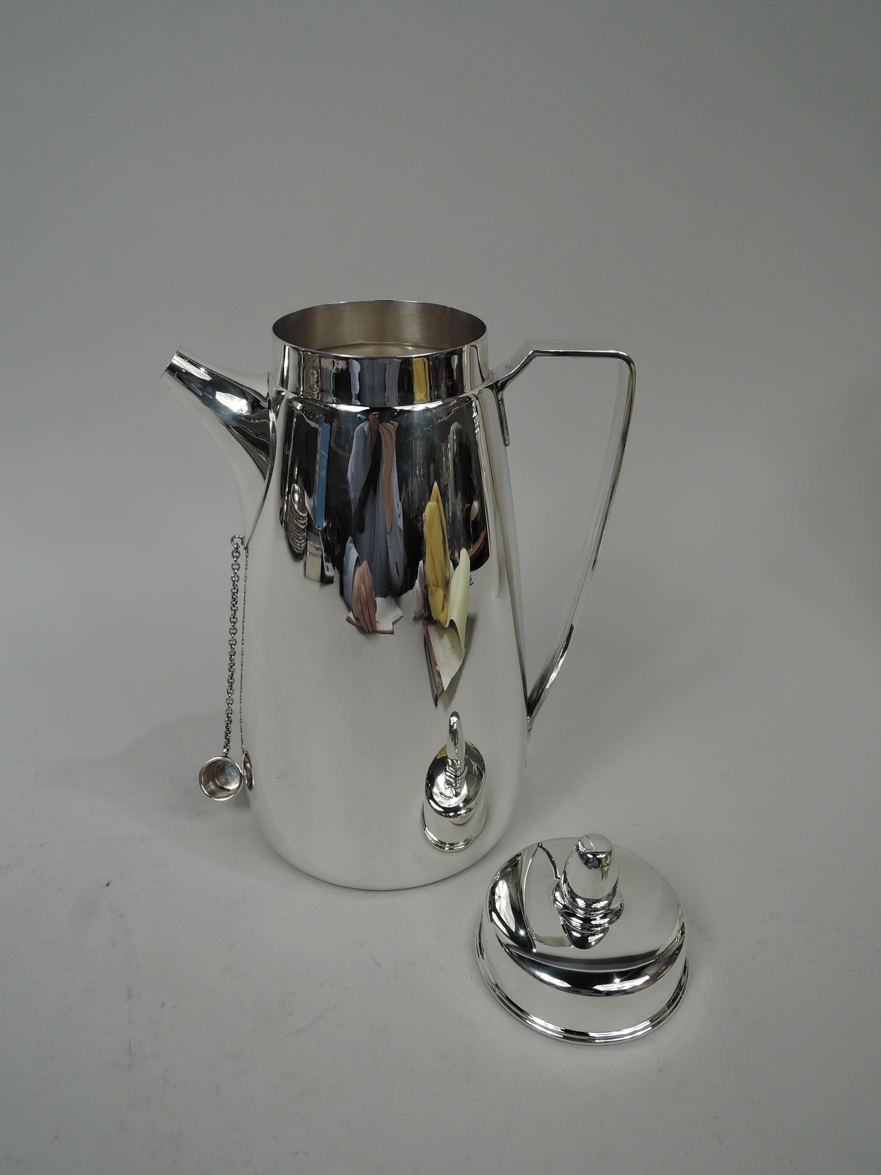 20th Century Super Snazzy Tiffany American Art Deco Sterling Silver Cocktail Shaker For Sale