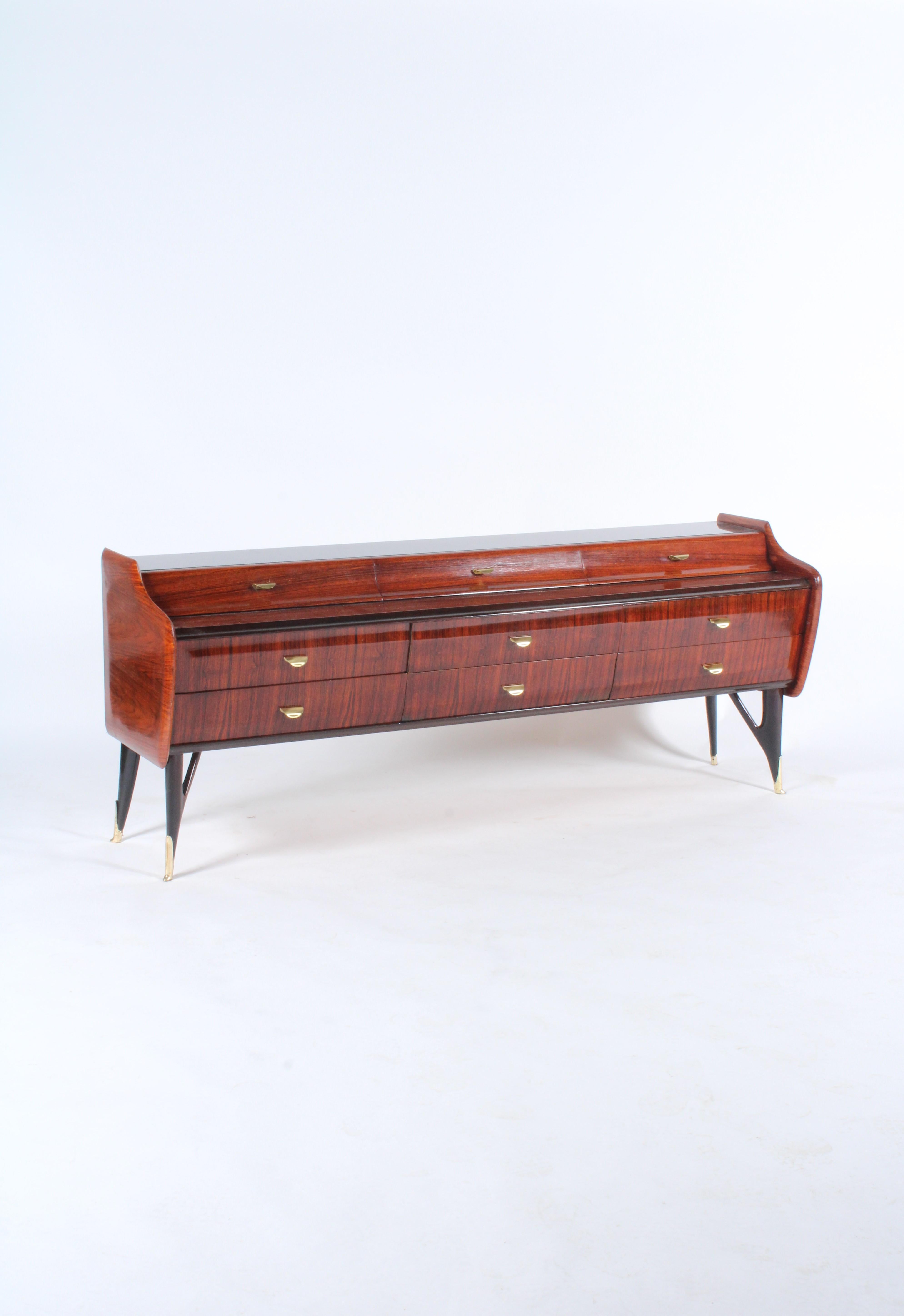 Glass Super Stylish Midcentury Italian Sideboard in the Manner of Ico Parisi For Sale