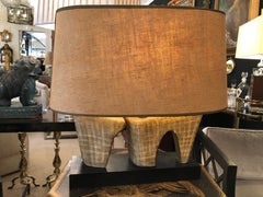 Super Stylish Mid-Century Modern Pottery Lamp with Oval Linen Shade