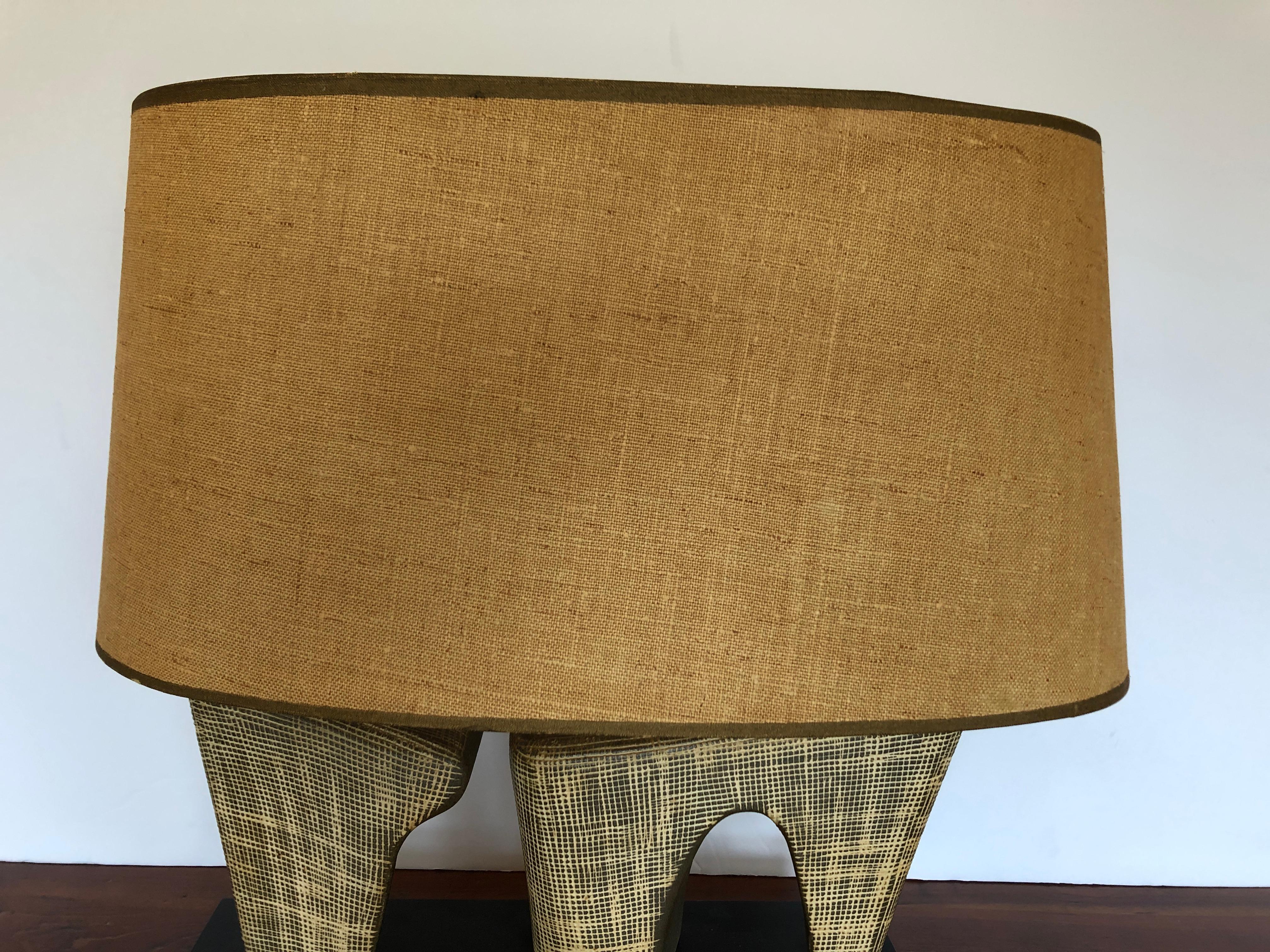 Super Stylish Mid-Century Modern Pottery Lamp with Oval Linen Shade 2