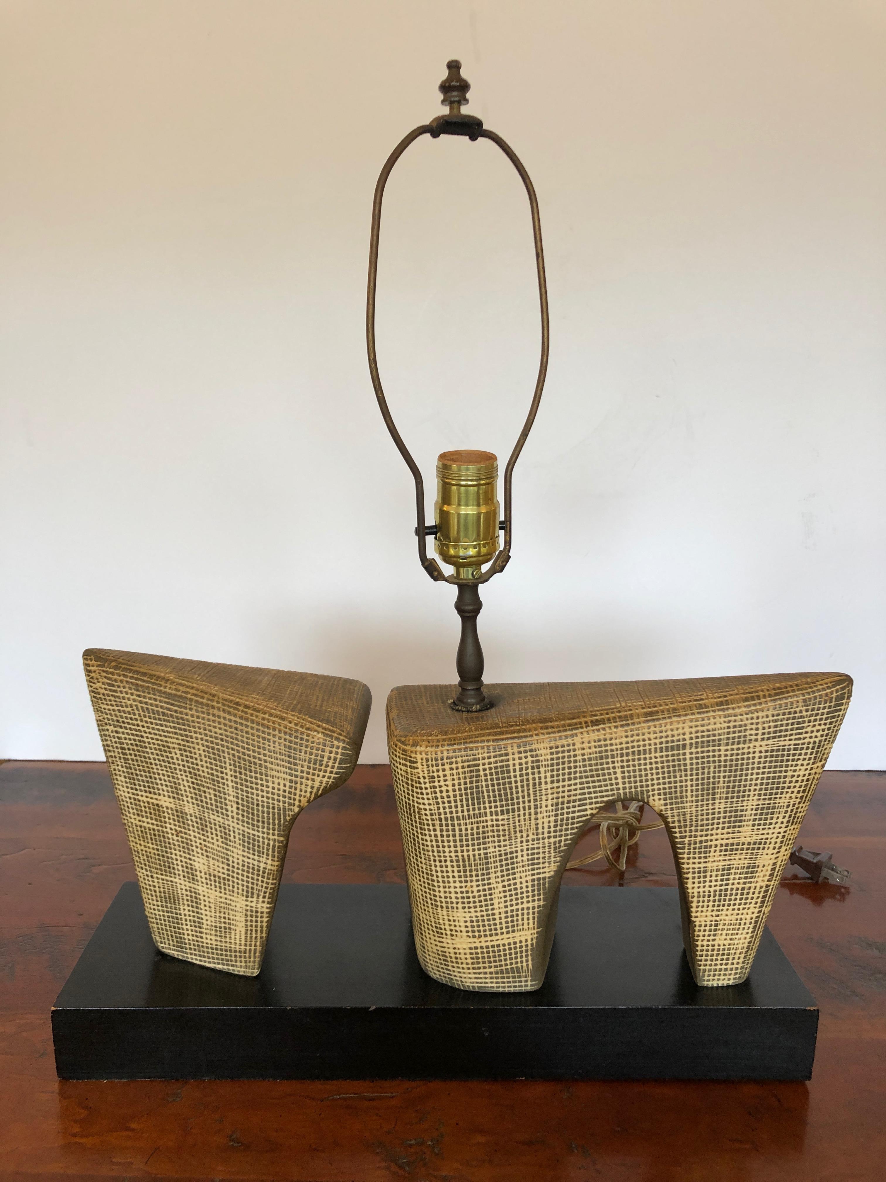 Super Stylish Mid-Century Modern Pottery Lamp with Oval Linen Shade 3
