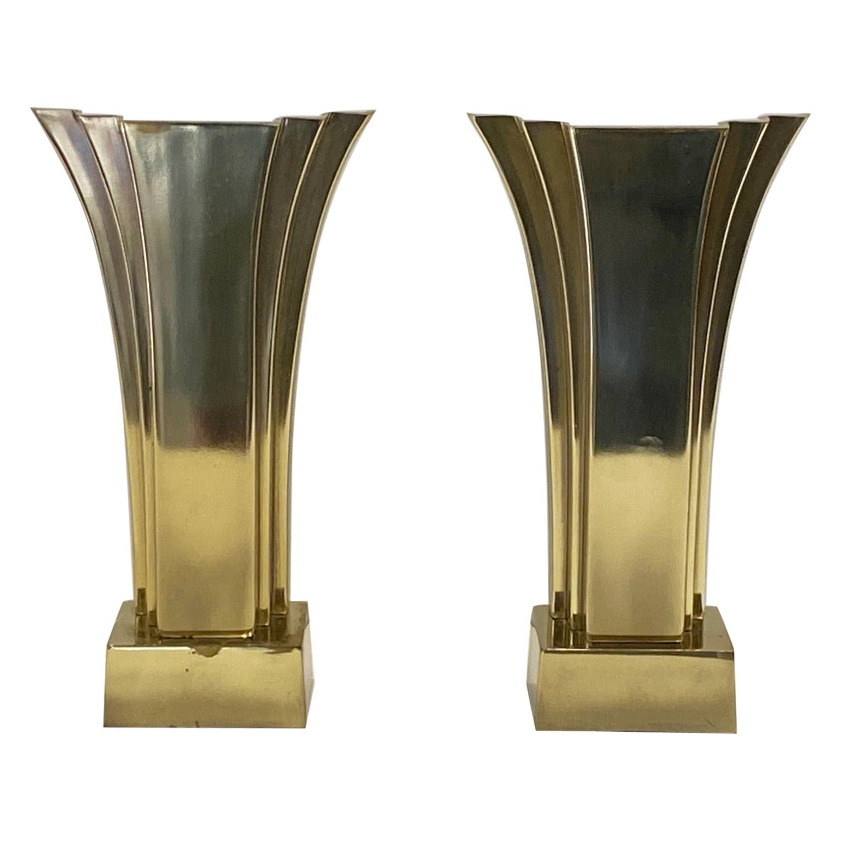 Super Stylish Pair of Mid Century Art Deco Brass Table Lamps by Stiffel