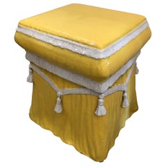 Super Stylish Sunny Yellow and White Ceramic End Table Garden Seat with Tassels