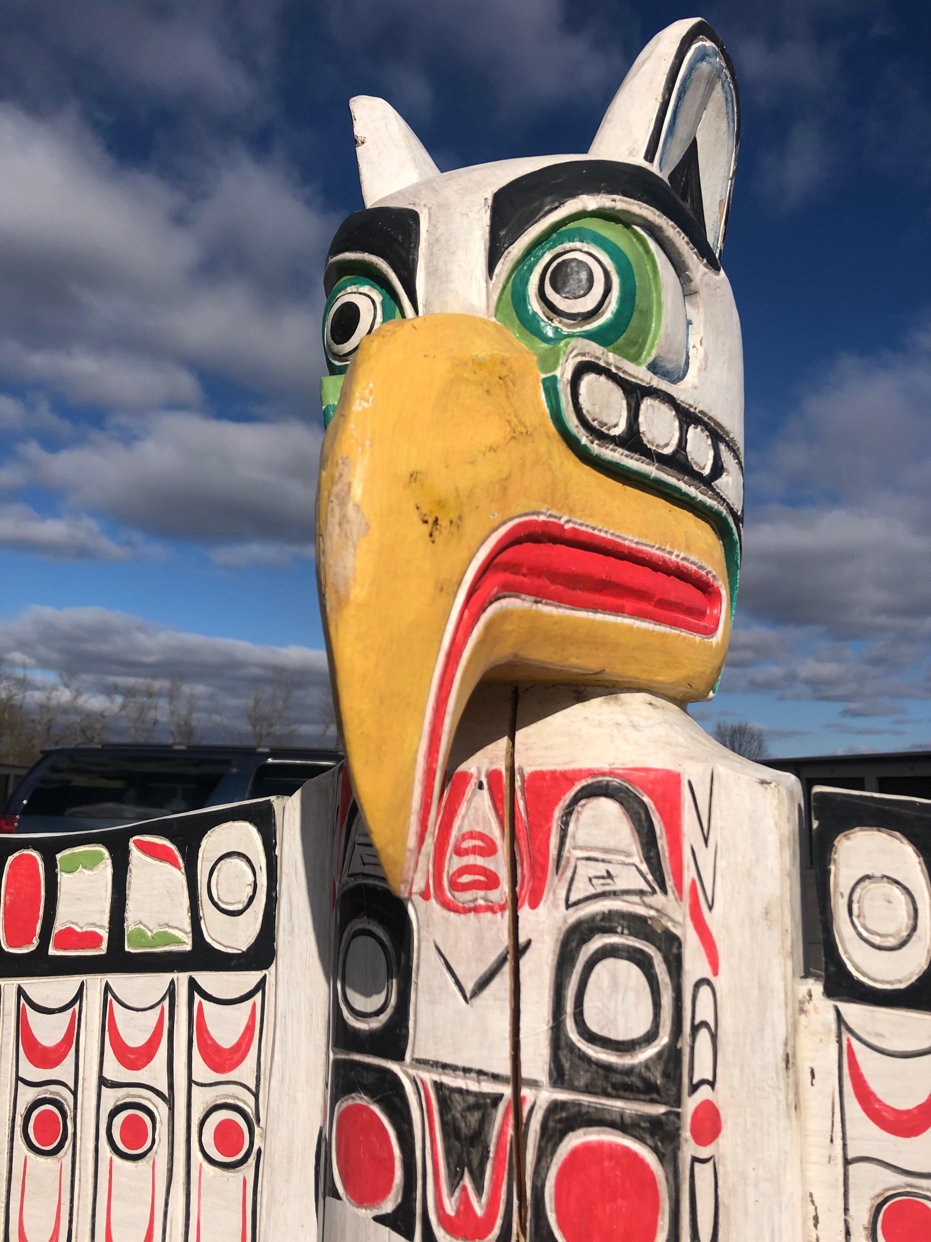 Super Tall Impressive Hand Carved and Painted Winged TOTEM Pole 1