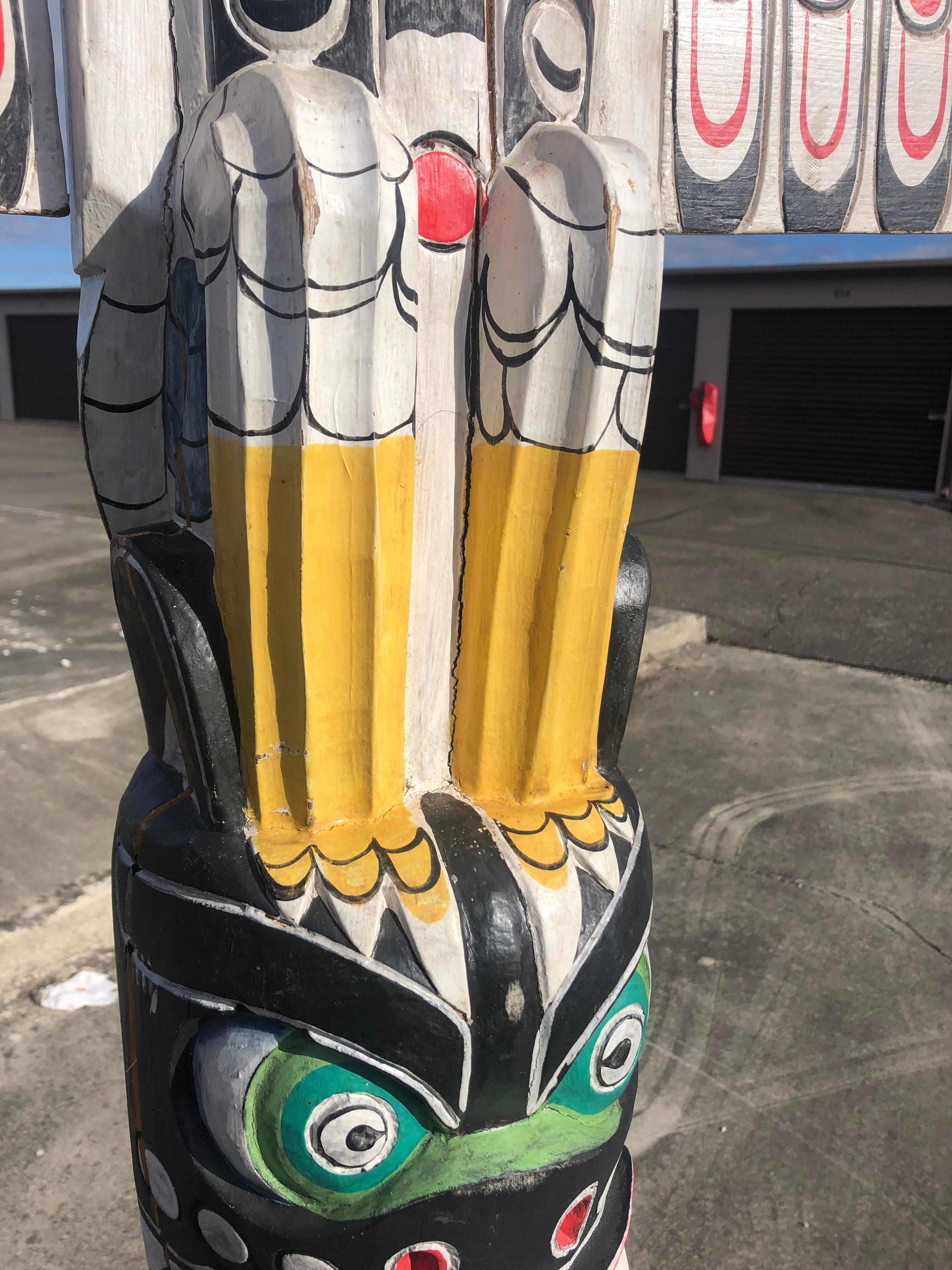 American Super Tall Impressive Hand Carved and Painted Winged TOTEM Pole