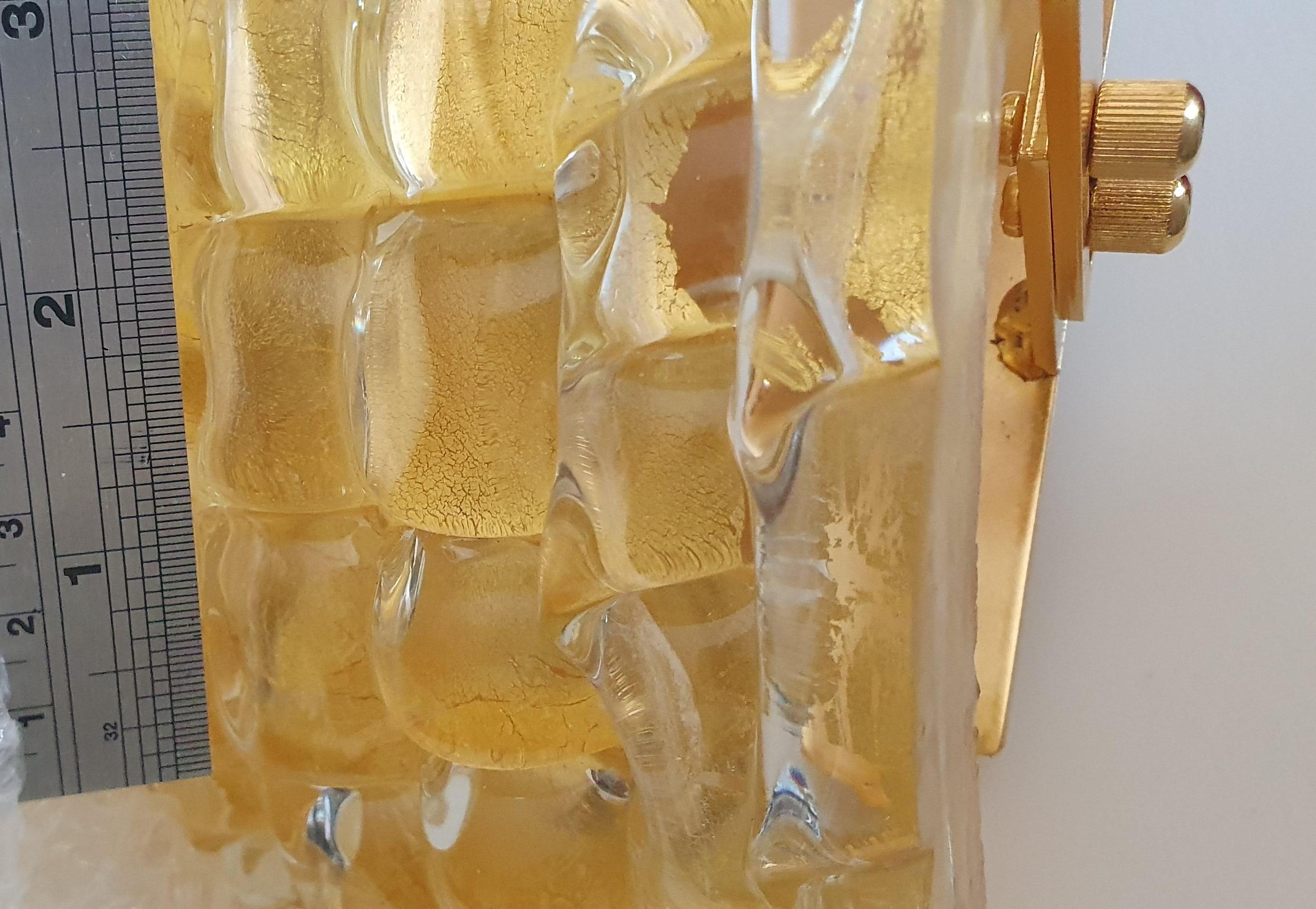 Super thick Murano Art Glass half cylinder sconces in Gold Leaf & Gold Plated For Sale 5