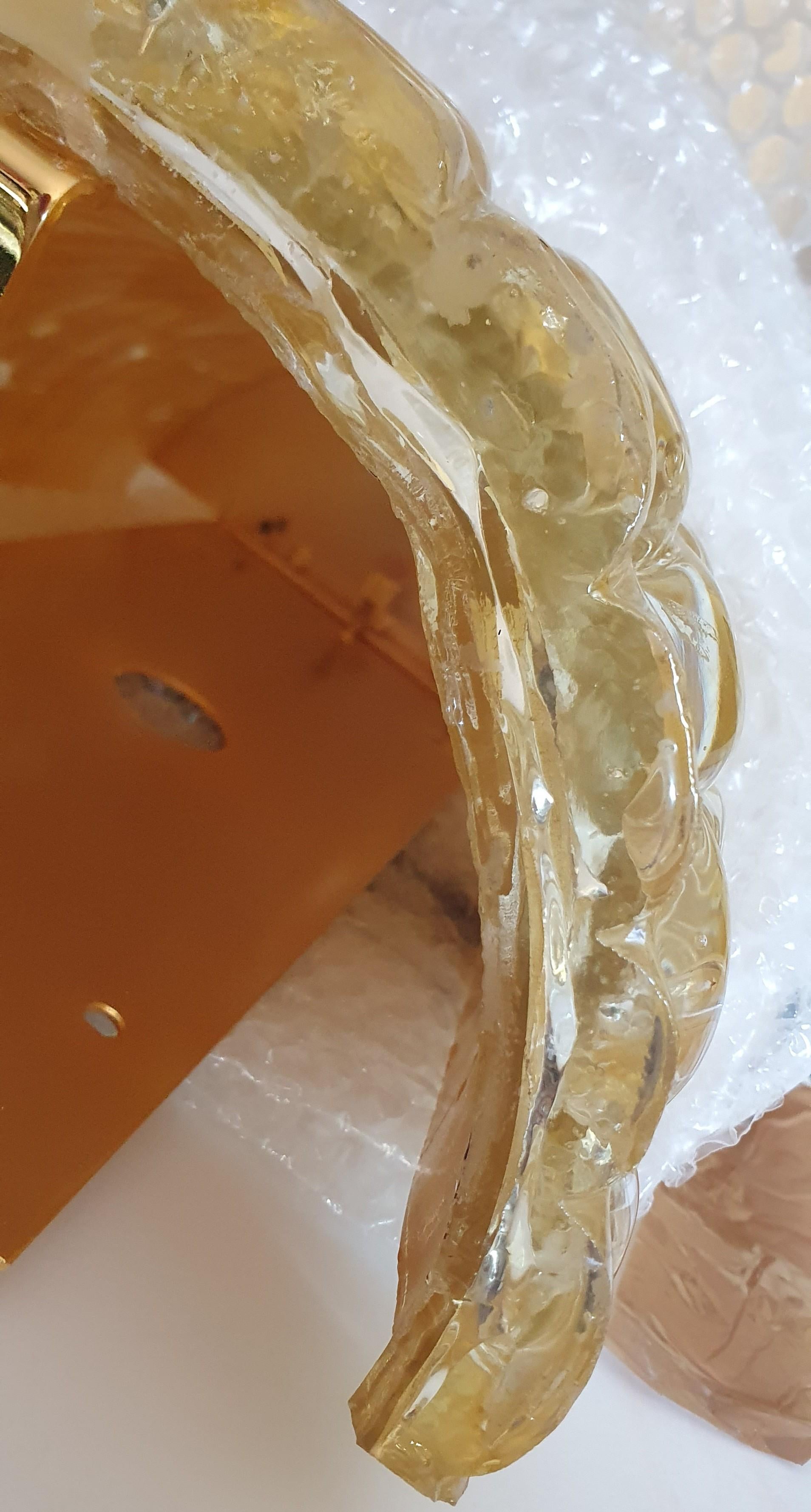 Super thick Murano Art Glass half cylinder sconces in Gold Leaf & Gold Plated For Sale 11
