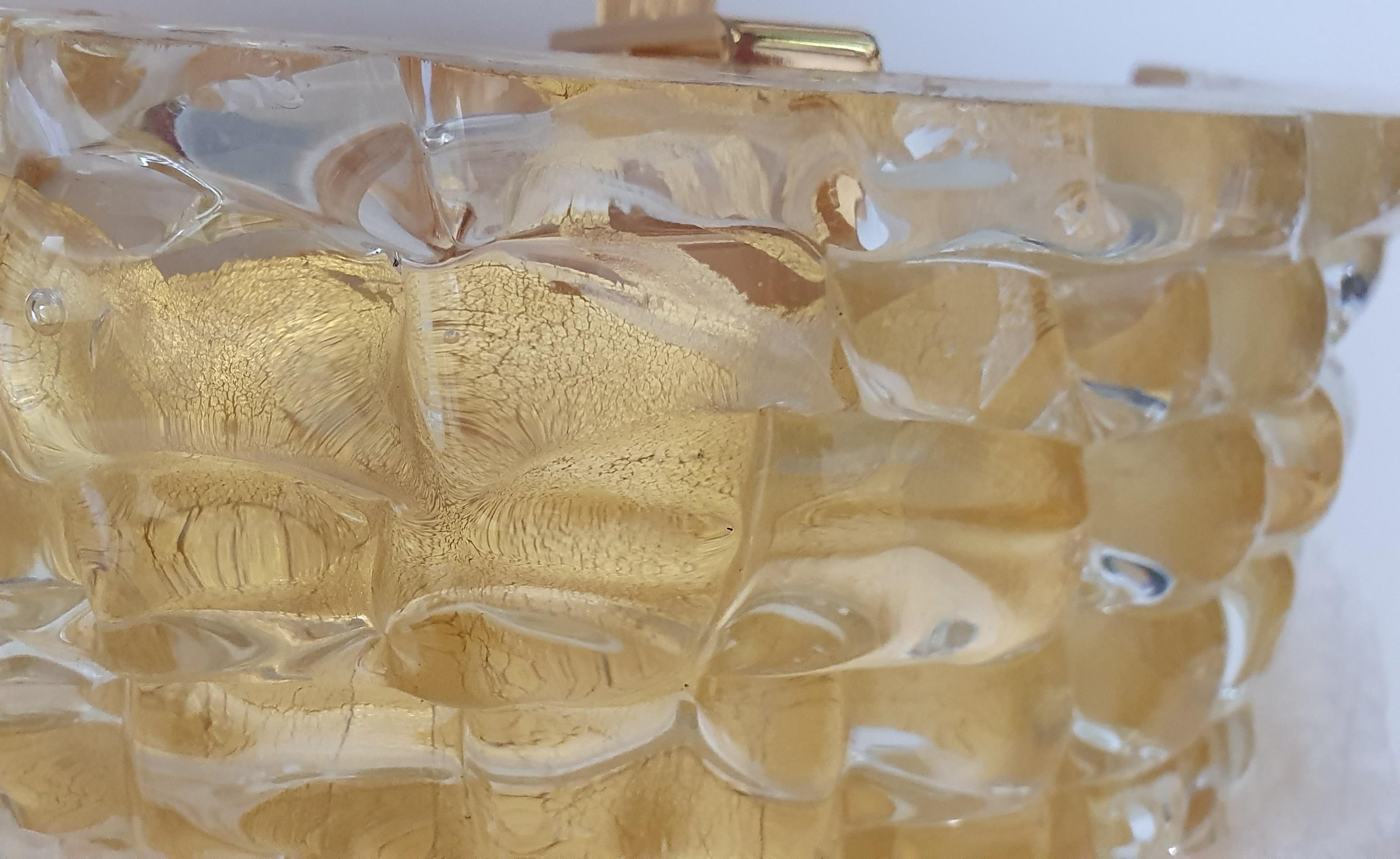 Super thick Murano Art Glass half cylinder sconces in Gold Leaf & Gold Plated For Sale 1