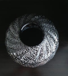 Jarrón supergrueso de cristal de Murano de Mazzuccato Murano, negro transparente y hoja de plata
