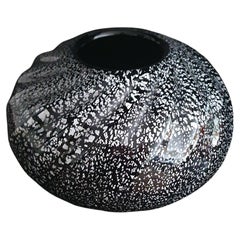 Vintage Super thick Murano Glass vase by Mazzuccato Murano, Clear Black and Silver Leaf