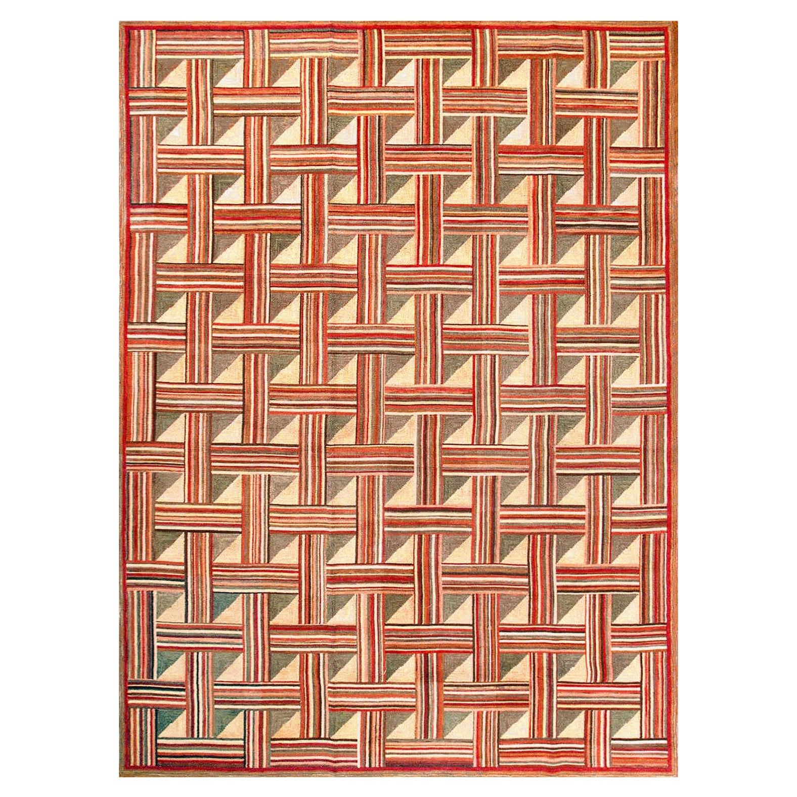 Super-Unusual Multicolor Square Pattern Contemporary Cotton American Hooked Rug