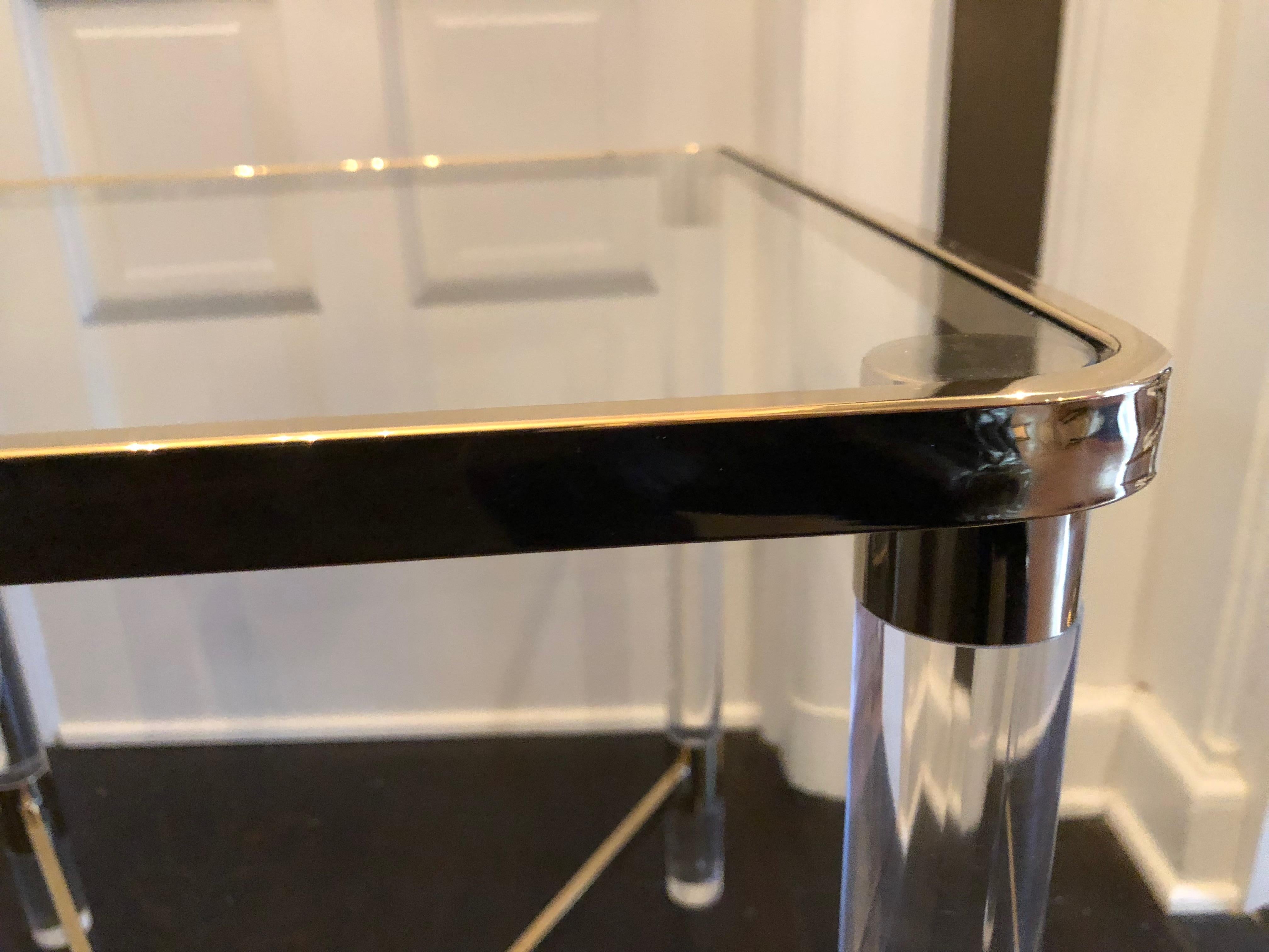Super Versatile Elegant Pair of Lucite and Brass End Tables In Excellent Condition In Hopewell, NJ