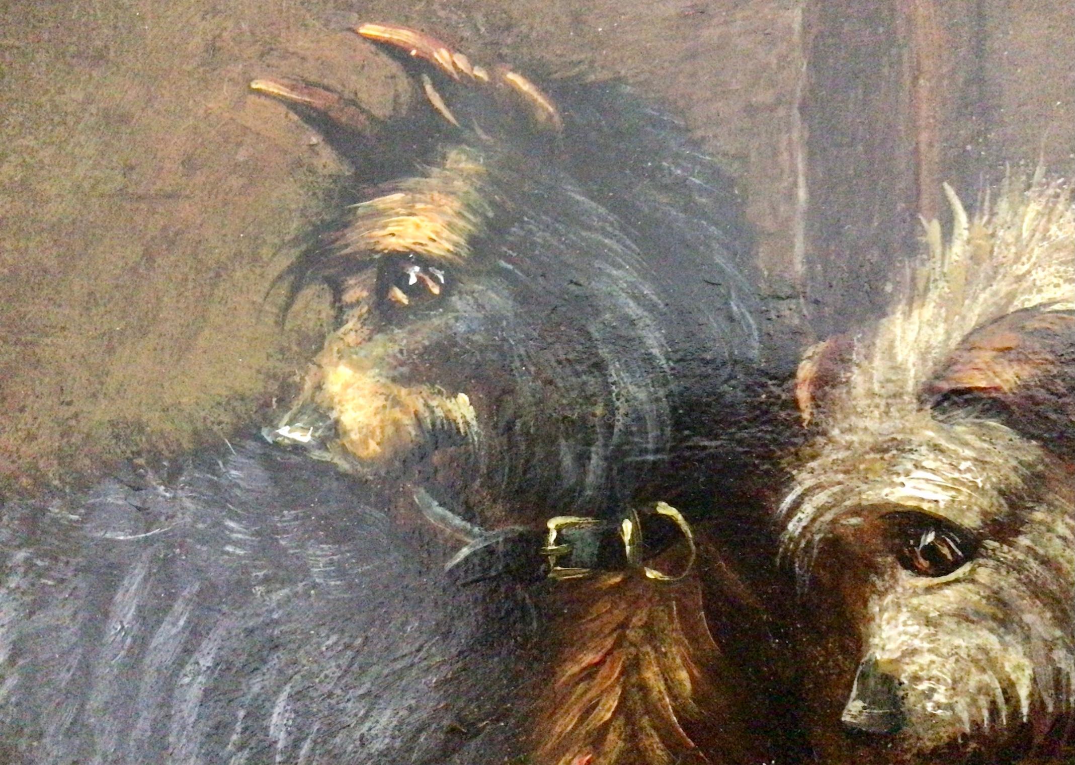 Canvas Super Victorian Oil Painting of Five Terriers in A Barn by George Armfield