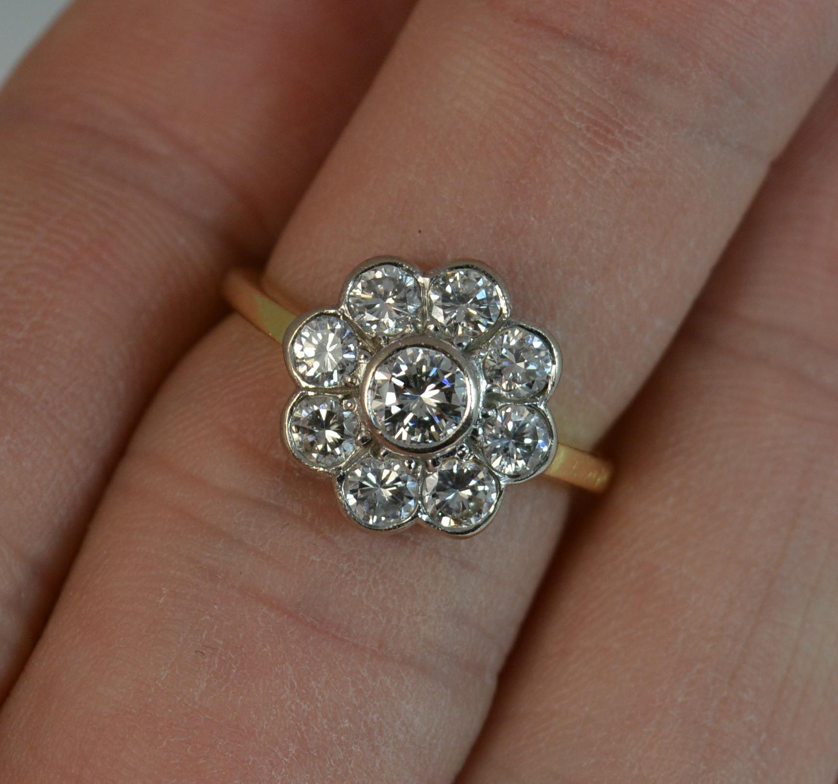 Art Deco Superb 1.00 Carat Diamond 18 Carat Gold Bezel Cluster Engagement Ring