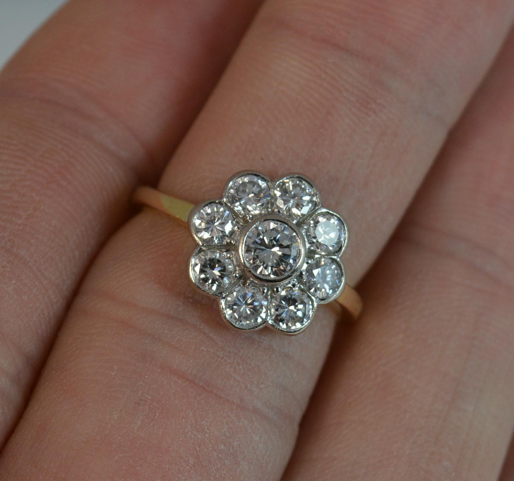 Superb 1.00 Carat Diamond 18 Carat Gold Bezel Cluster Engagement Ring In Excellent Condition In St Helens, GB