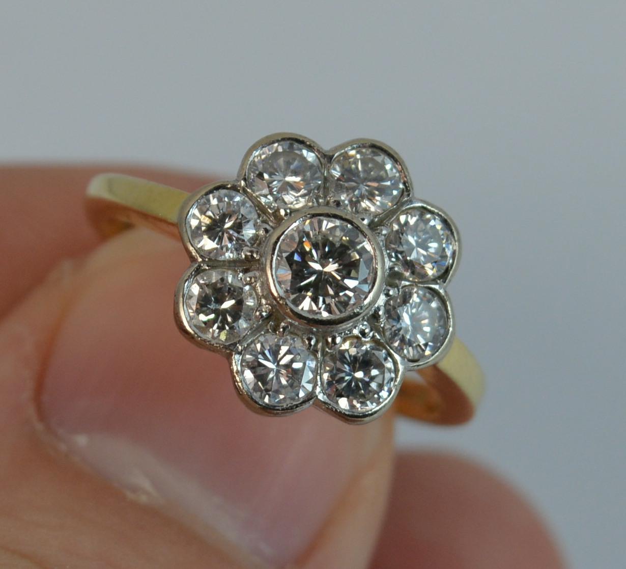 Women's Superb 1.00 Carat Diamond 18 Carat Gold Bezel Cluster Engagement Ring