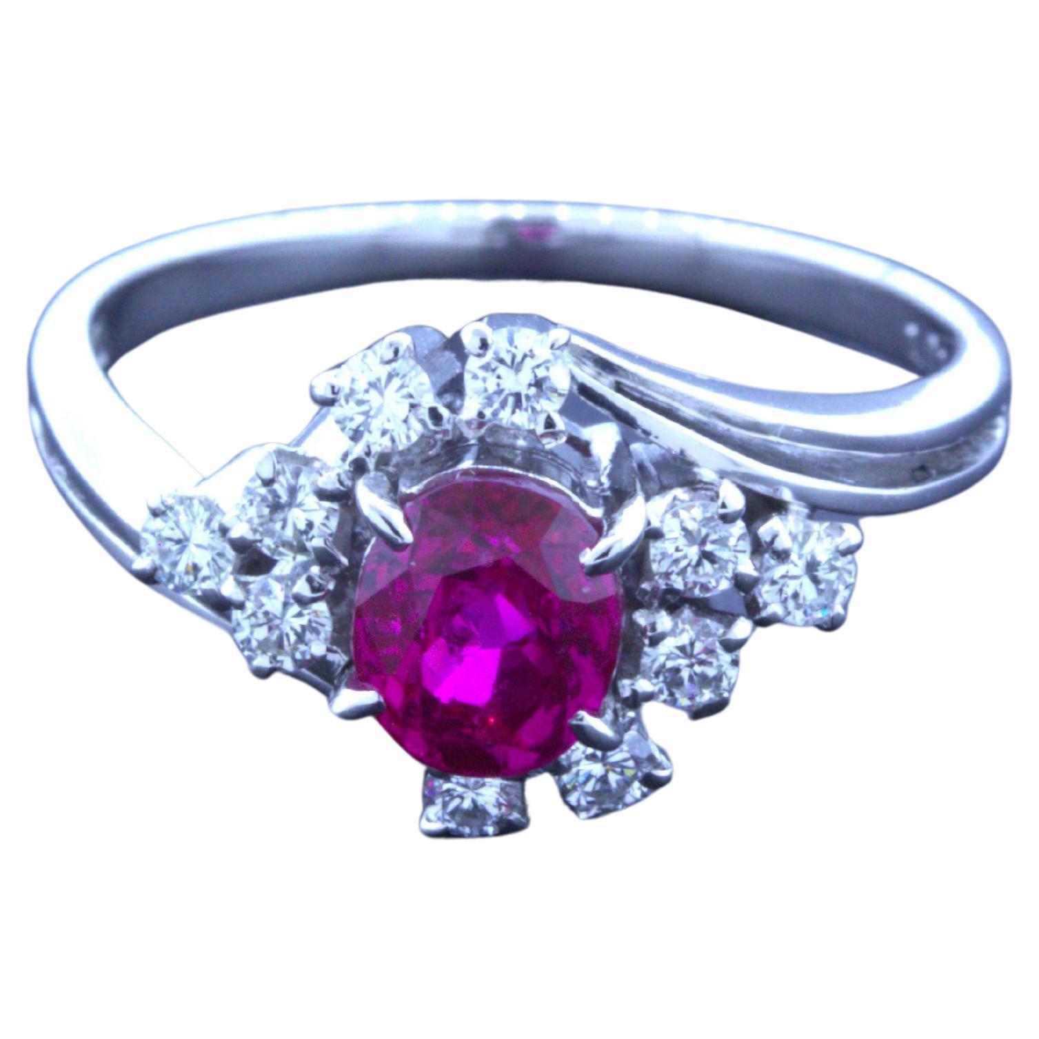Superb 1.01 Carat Ho-Heat Burmese Ruby Diamond Platinum Ring, GIA Certified For Sale