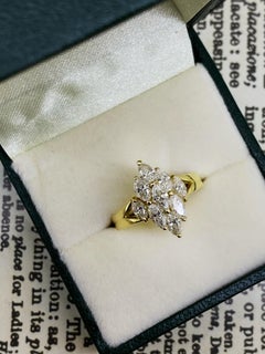 Superbe bague losange en or jaune 18 carats avec diamants taille marquise de 1,20 carat