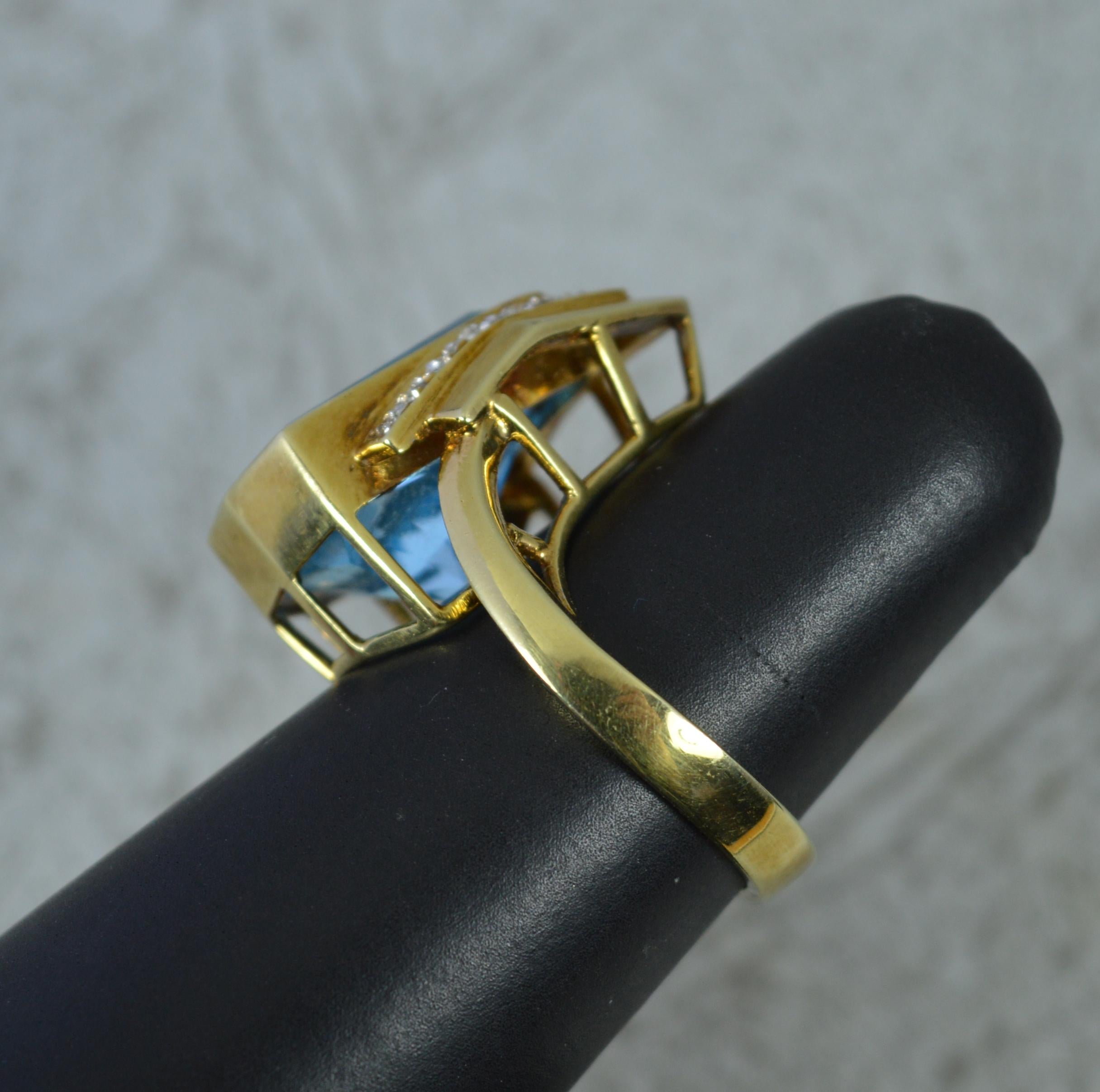 Superb 14 Carat Gold Blue Topaz and Diamond Statement Ring For Sale 4