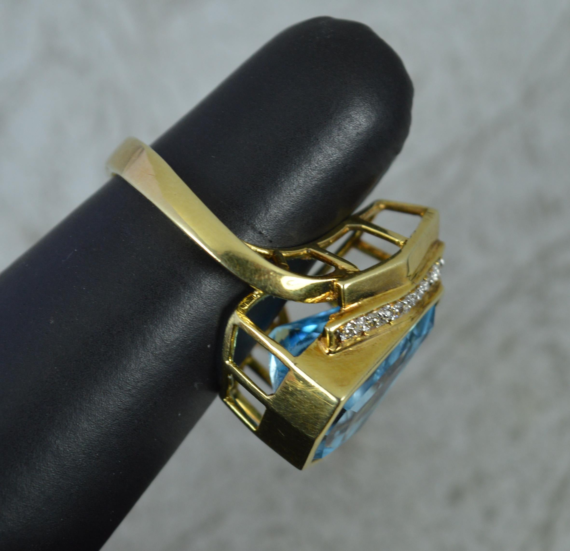 Superb 14 Carat Gold Blue Topaz and Diamond Statement Ring For Sale 6