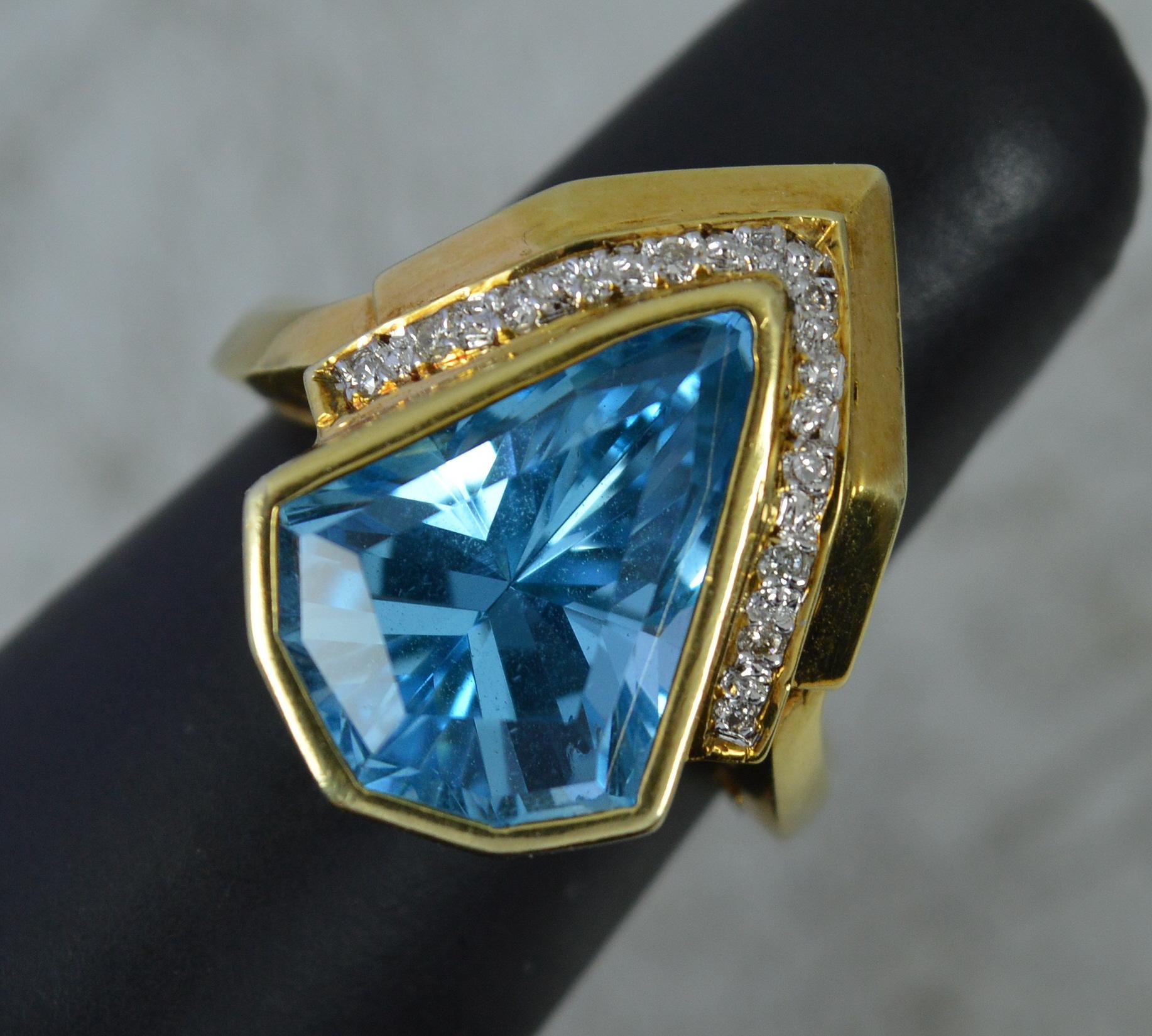 Superb 14 Carat Gold Blue Topaz and Diamond Statement Ring For Sale 7