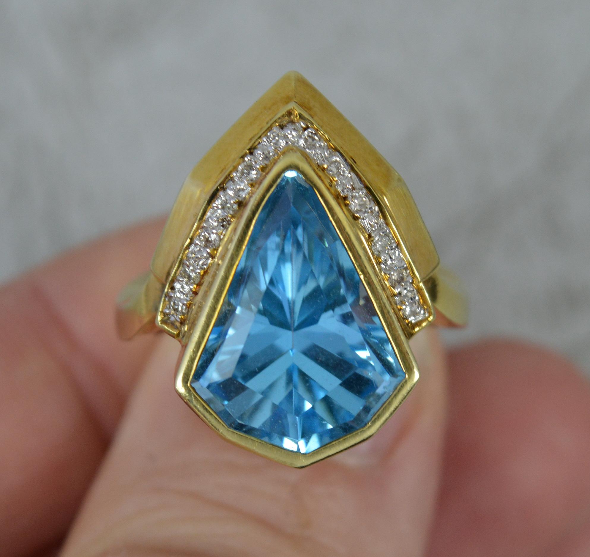 Superb 14 Carat Gold Blue Topaz and Diamond Statement Ring In Excellent Condition For Sale In St Helens, GB