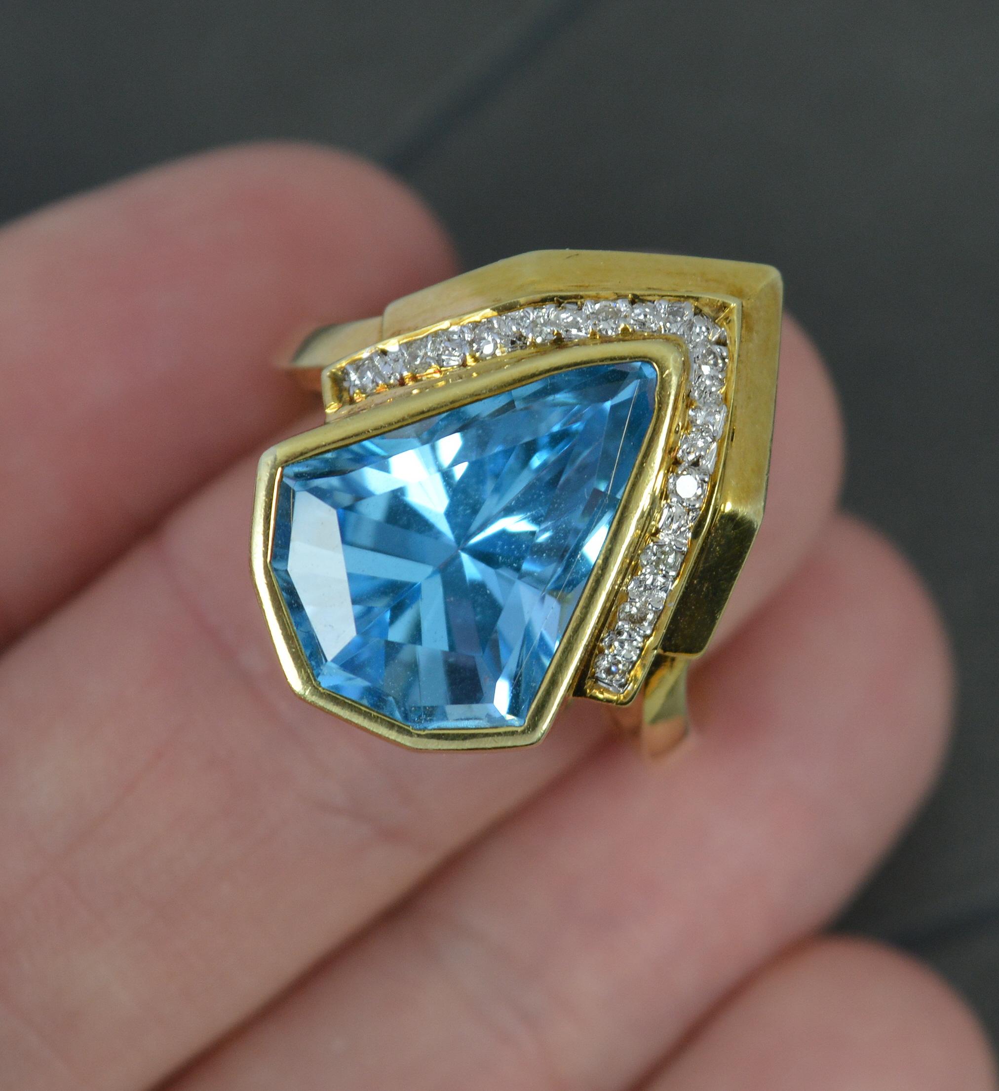 Superb 14 Carat Gold Blue Topaz and Diamond Statement Ring For Sale 1