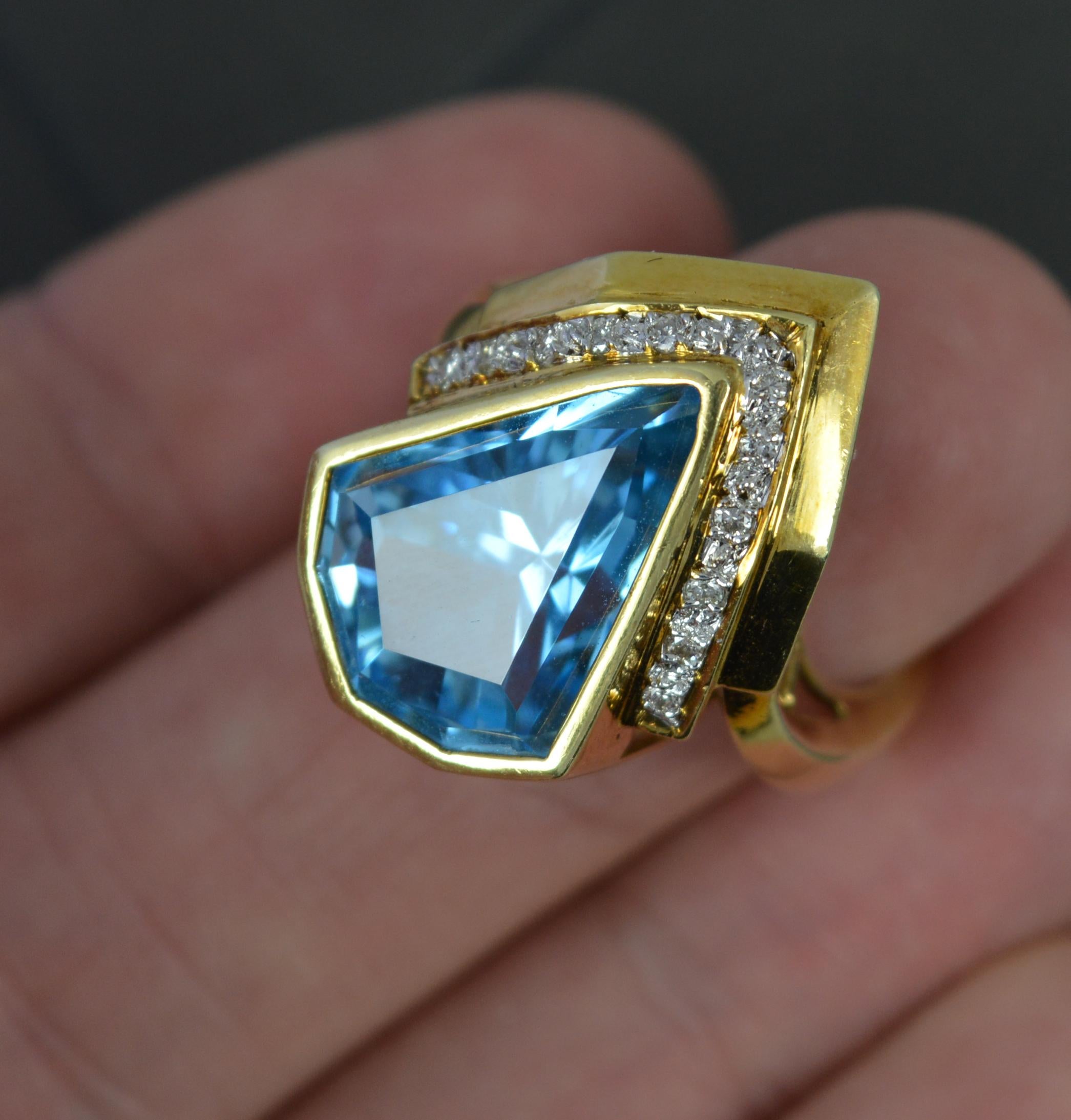 Superb 14 Carat Gold Blue Topaz and Diamond Statement Ring For Sale 2
